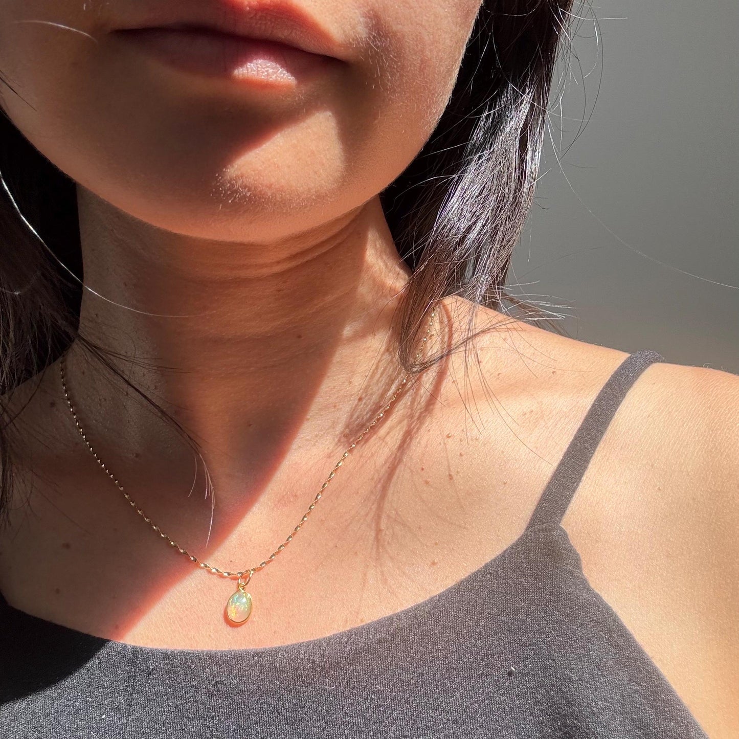 New petite authentic opal pendant necklace with 14k solid gold twisted omega chain necklace precious real gold jewelry