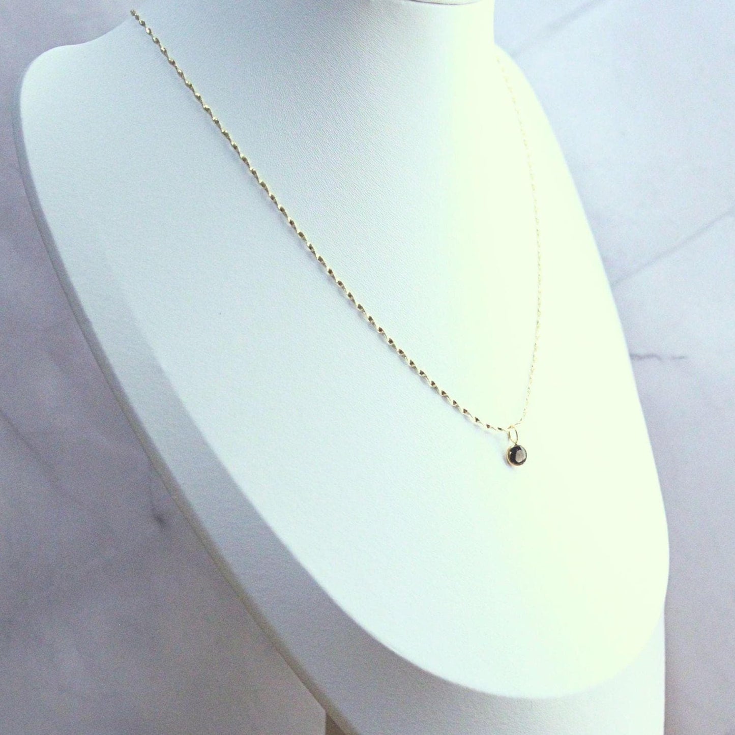 New 14K Solid Gold Lori Necklace with Smoky Quartz Necklace – Minimalist Round Gemstone Pendant - June Birthstone Jewelry