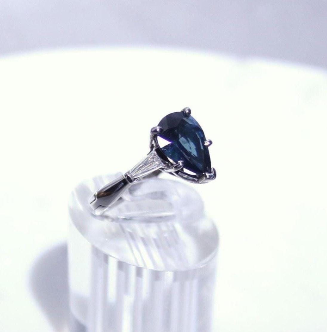 Grayish Blue Sapphire and Diamond Ring: 14k Gold & Platinum, Size 4.75