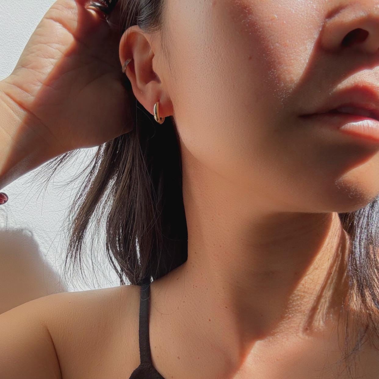 New 10k solid gold Sage huggie hoop earrings high quality and modern perfect for layering daily wear precious fine jewelry