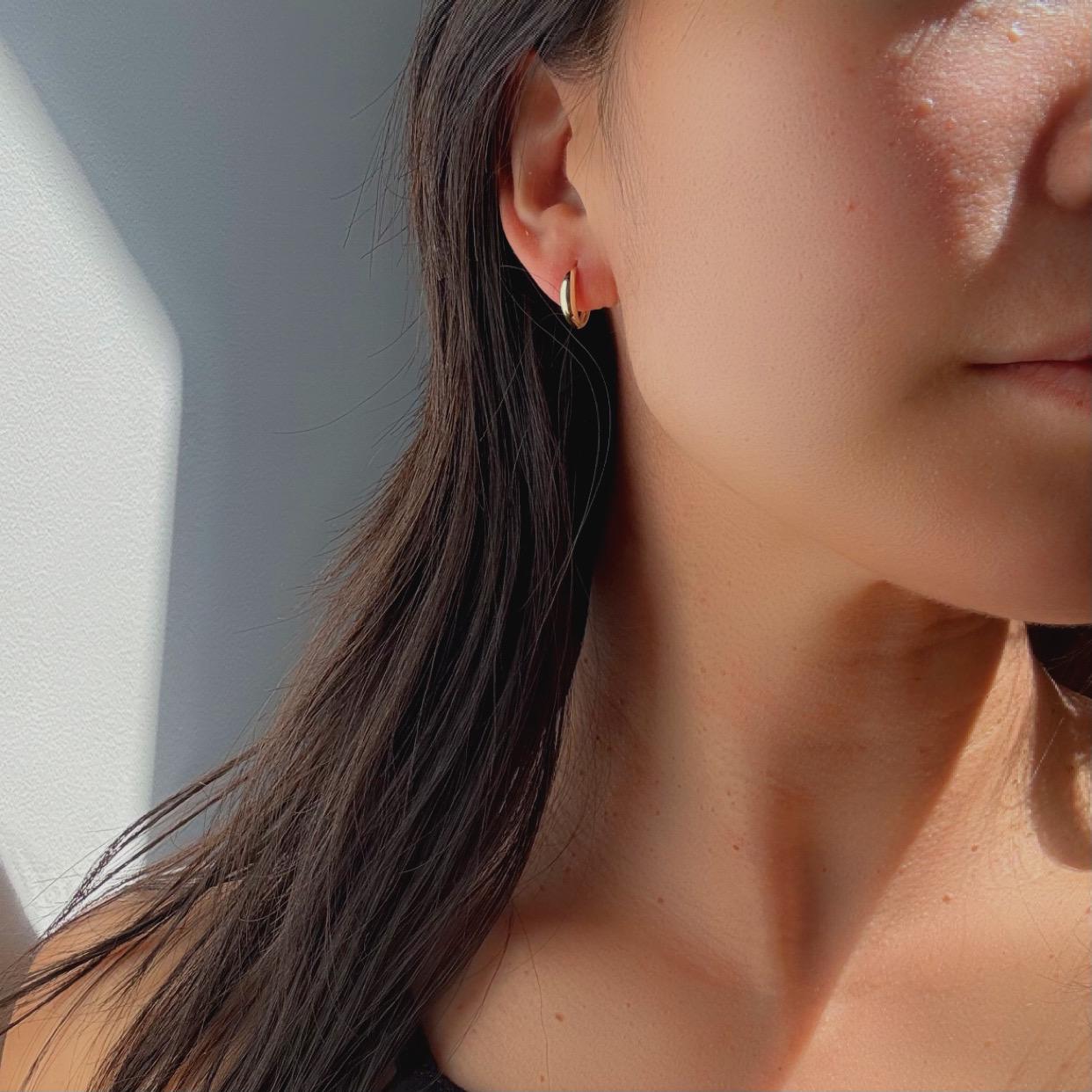 New 10k solid gold Sage huggie hoop earrings high quality and modern perfect for layering daily wear precious fine jewelry