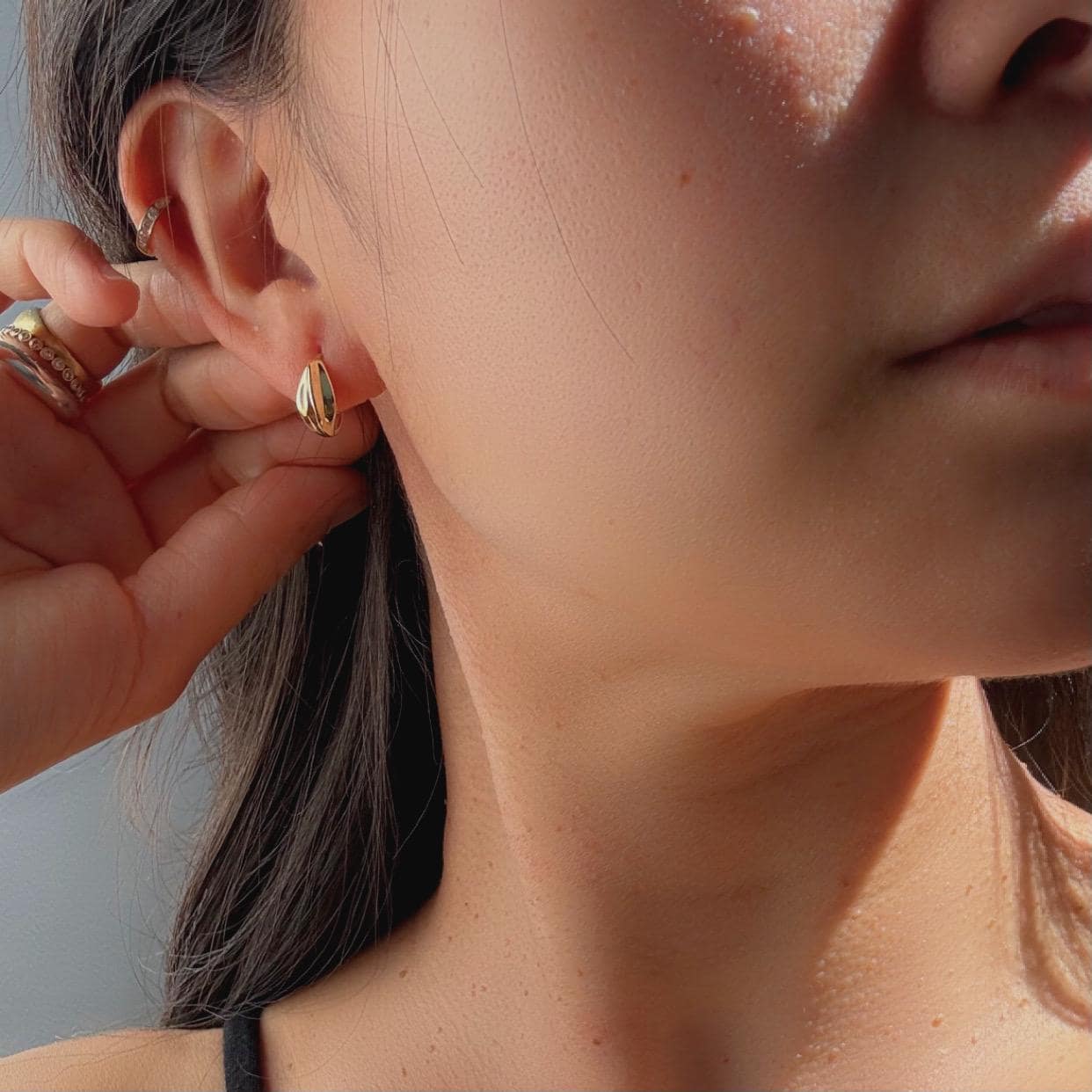 10k Solid Gold Arbor Huggie Hoop Earrings: Sculpted Arbor Design