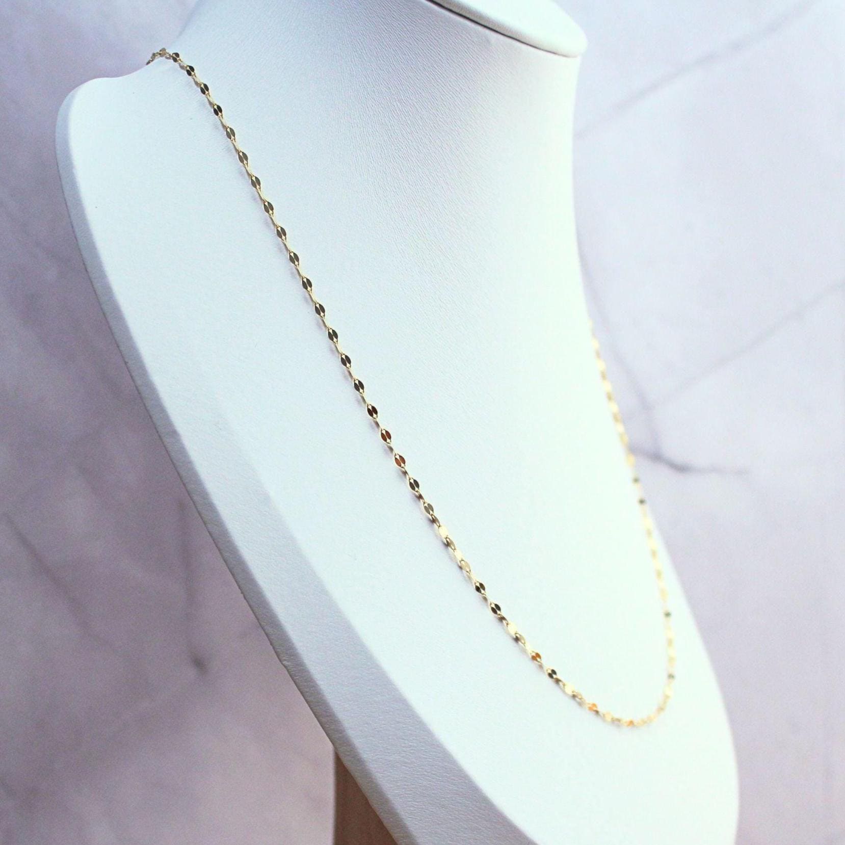 New 18k Solid Gold Mirror Blair Chain Necklace – Dainty & Reflective Luxury – Layering Gold Jewelry