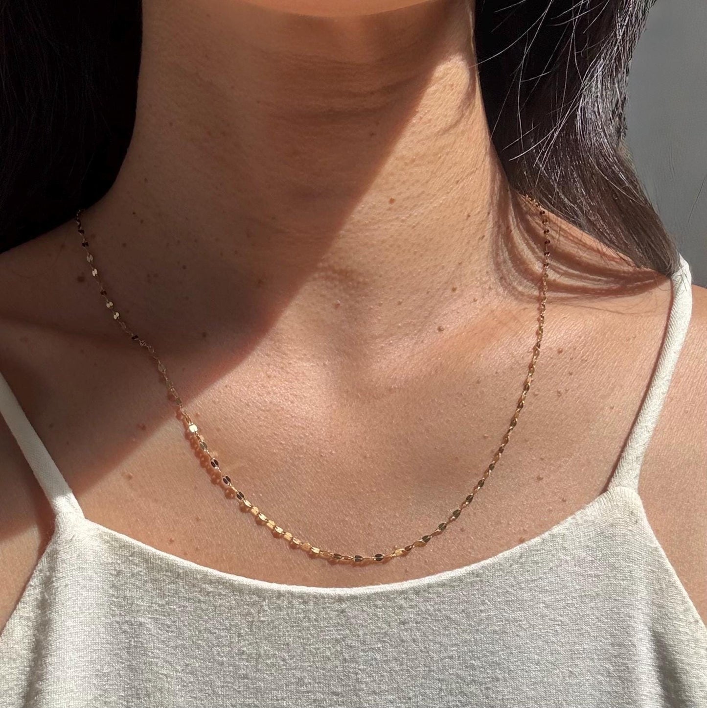 New 18k Solid Gold Mirror Blair Chain Necklace – Dainty & Reflective Luxury – Layering Gold Jewelry
