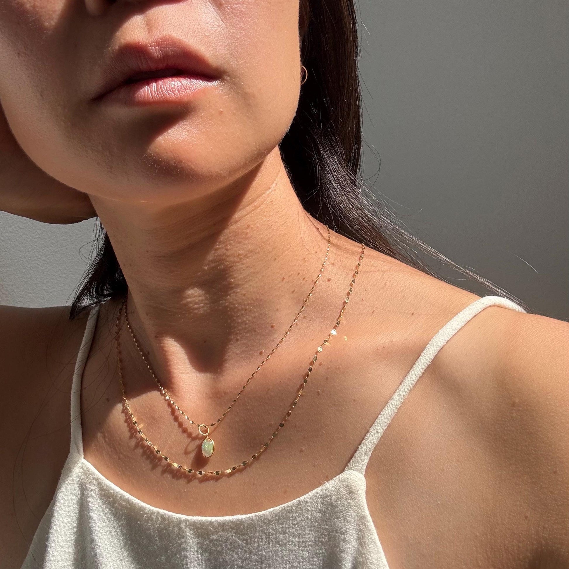 New 18k Solid Gold Mirror Blair Chain Necklace – Dainty & Reflective Luxury – Layering Gold Jewelry