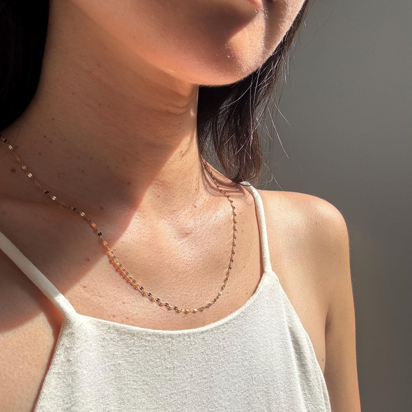 New 18k Solid Gold Mirror Blair Chain Necklace – Dainty & Reflective Luxury – Layering Gold Jewelry