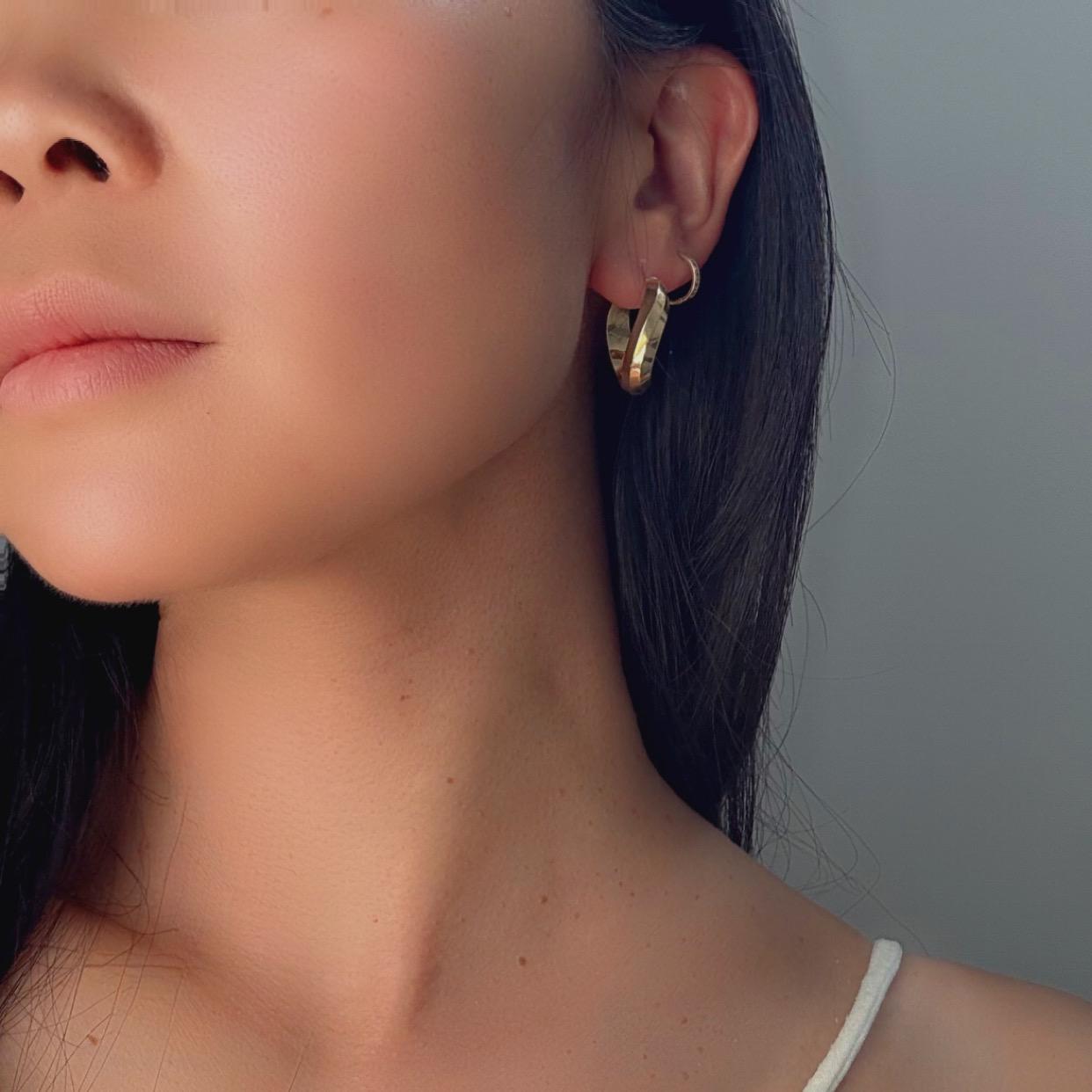 14k Solid Gold Twisted Hoop Earrings - Italian Design