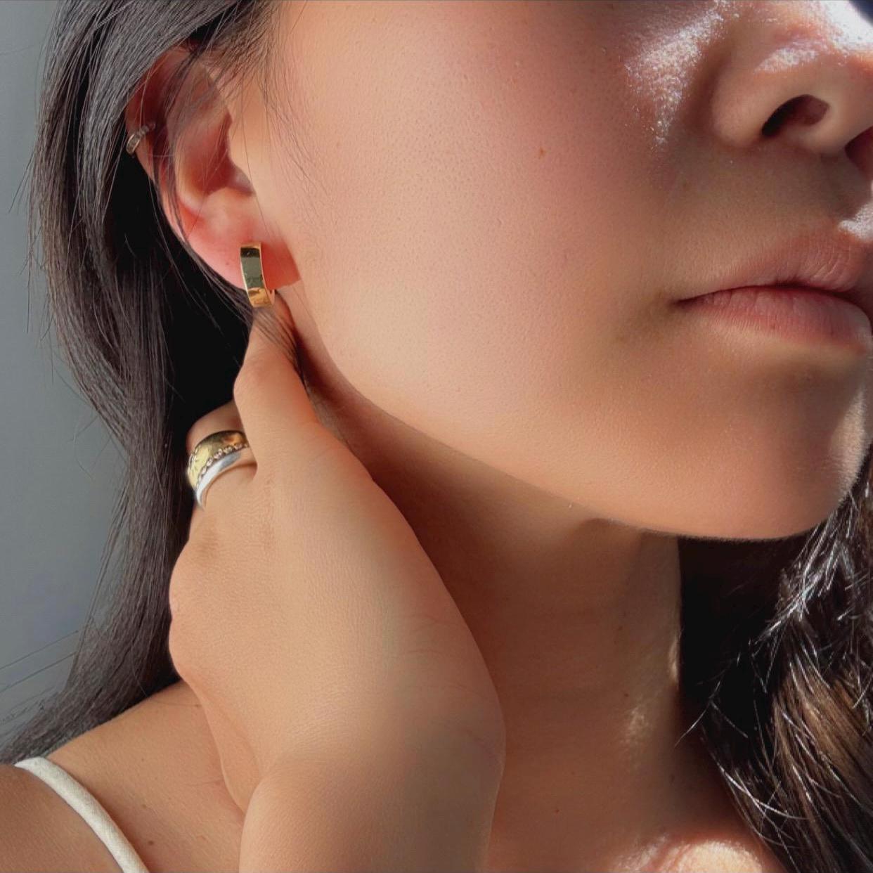 14k solid yellow Classic Bold Huggie Hoops – Minimalist Gold Chunky Earrings perfect for daily wear precious fine vintage jewelry