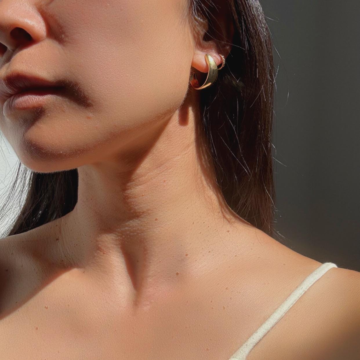 14k solid gold Thick Crescent Hoop Earrings – Modern & Bold minimalistic and elegant fine vintage jewelry