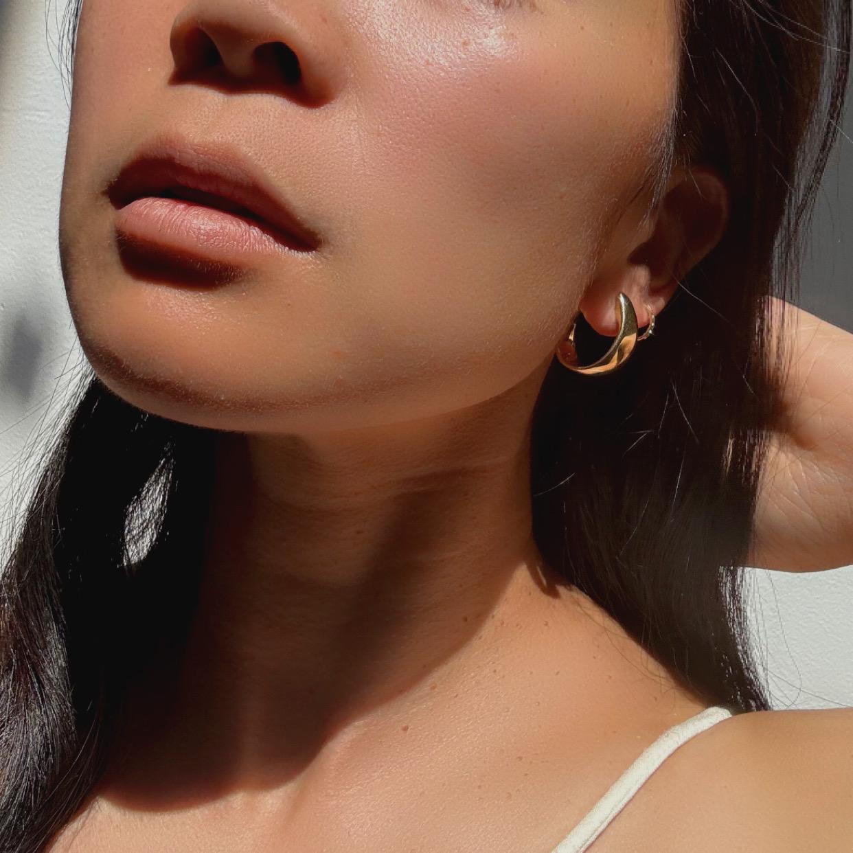 14k solid gold Thick Crescent Hoop Earrings – Modern & Bold minimalistic and elegant fine vintage jewelry