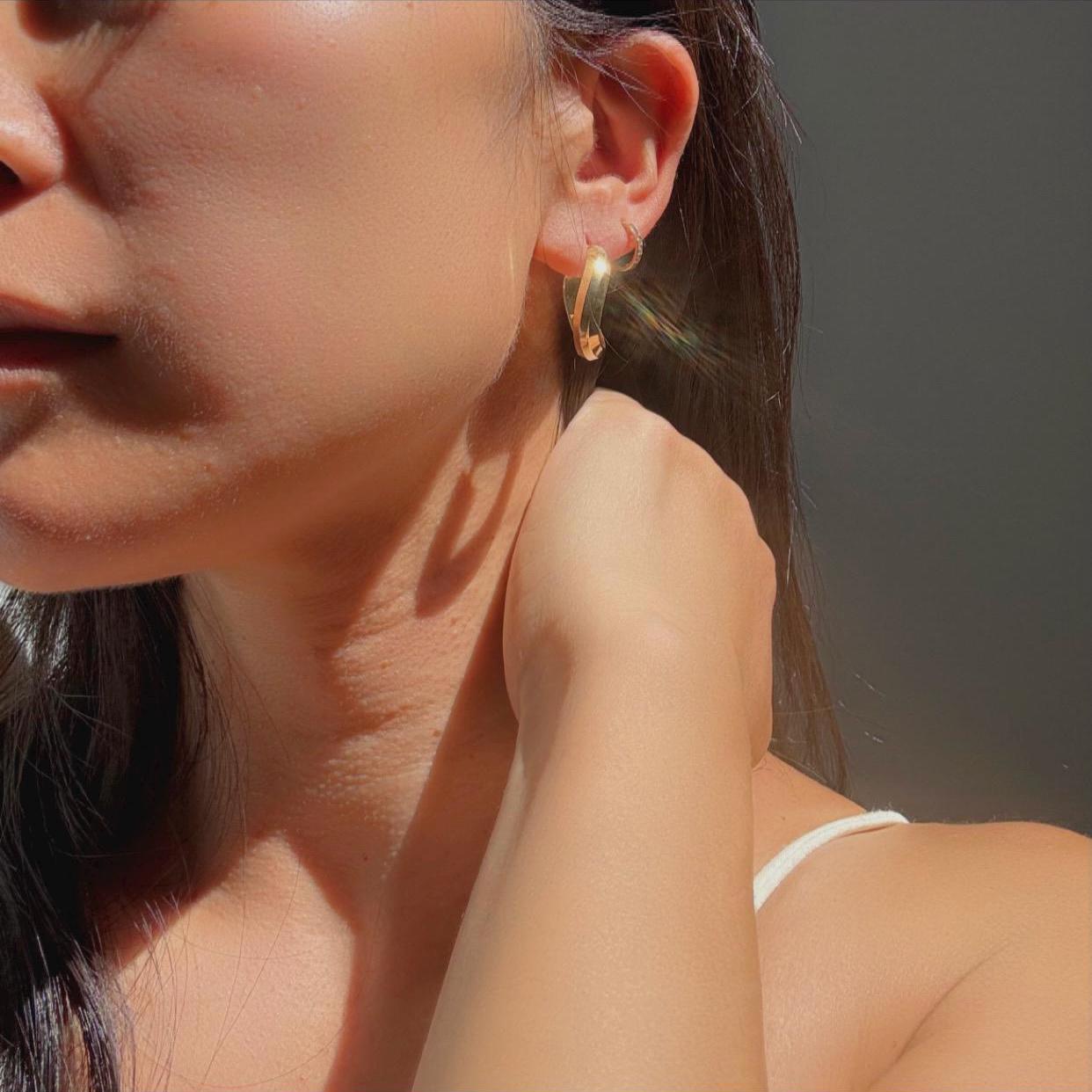 14k Solid Gold Twisted Hoop Earrings - Italian Design