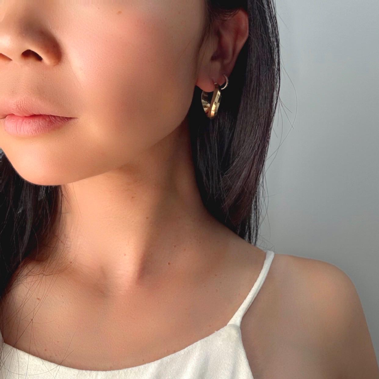 14k Solid Gold Twisted Hoop Earrings - Italian Design