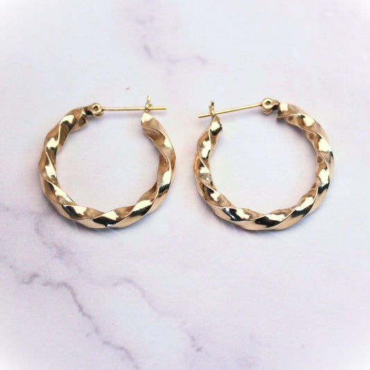 14k Solid Gold Braided Hoop Earrings: Vintage Twist Design