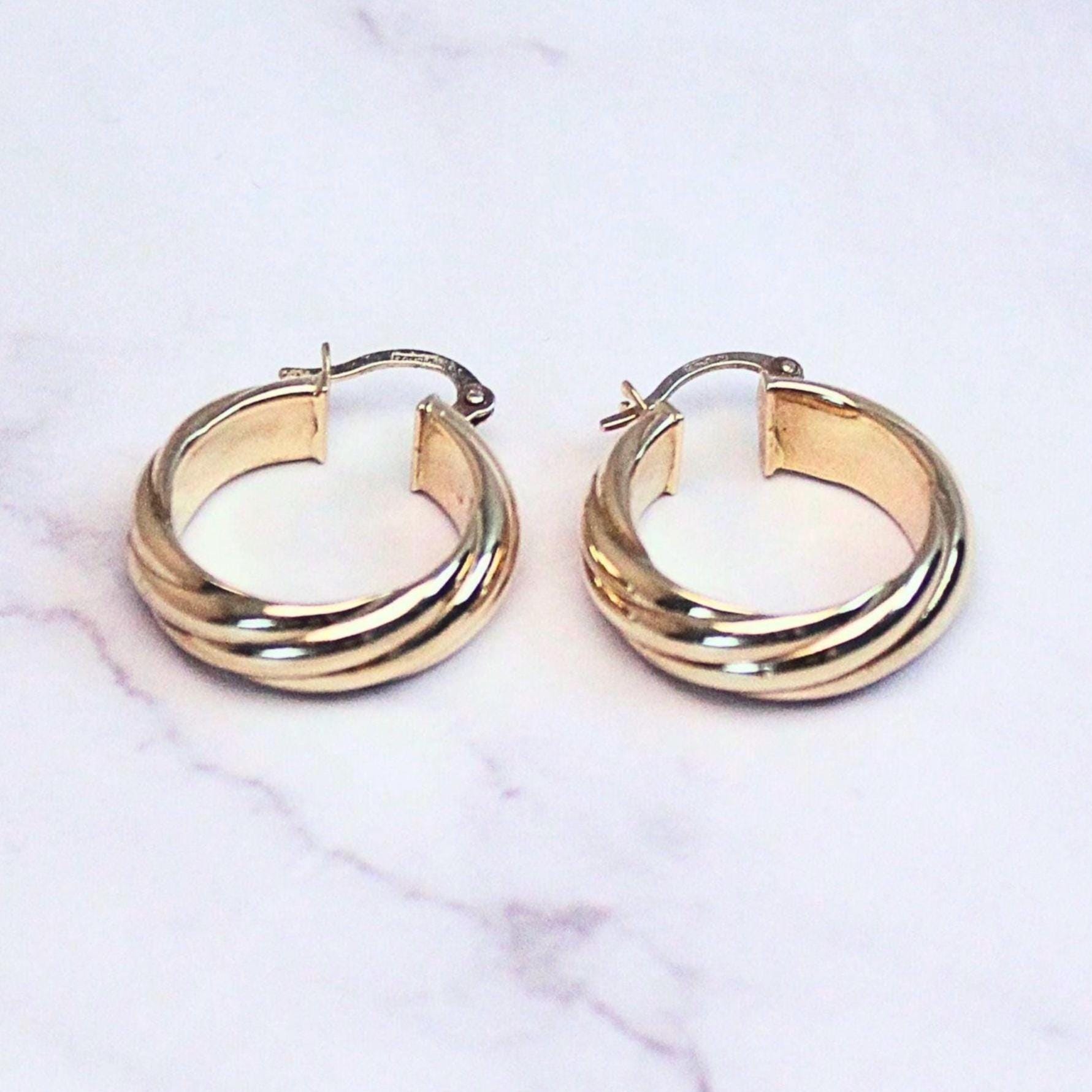 14k Solid Gold Hoop Earrings: Milor Italy Swirling Dome Design
