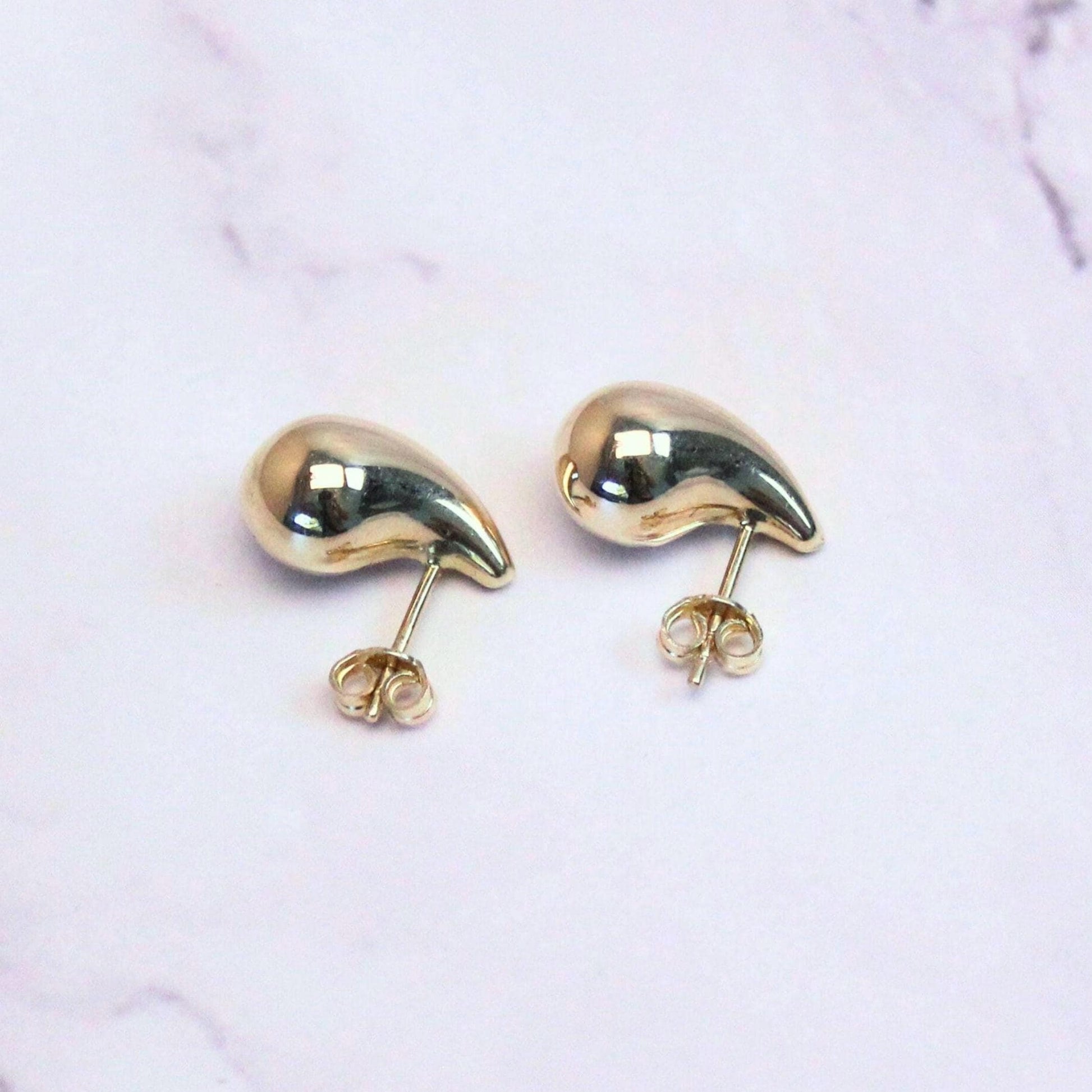 14k Solid Gold Teardrop Stud Lux Earrings: Minimalist Liquid Gold Jewelry