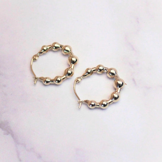 14k Solid Gold Beaded Ella Hoop Earrings: Lightweight Fine Jewelry
