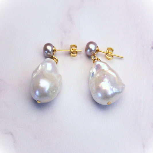 Baroque Pearl Drop Oceana Earrings: 14k Gold Plated, Freshwater Pearls
