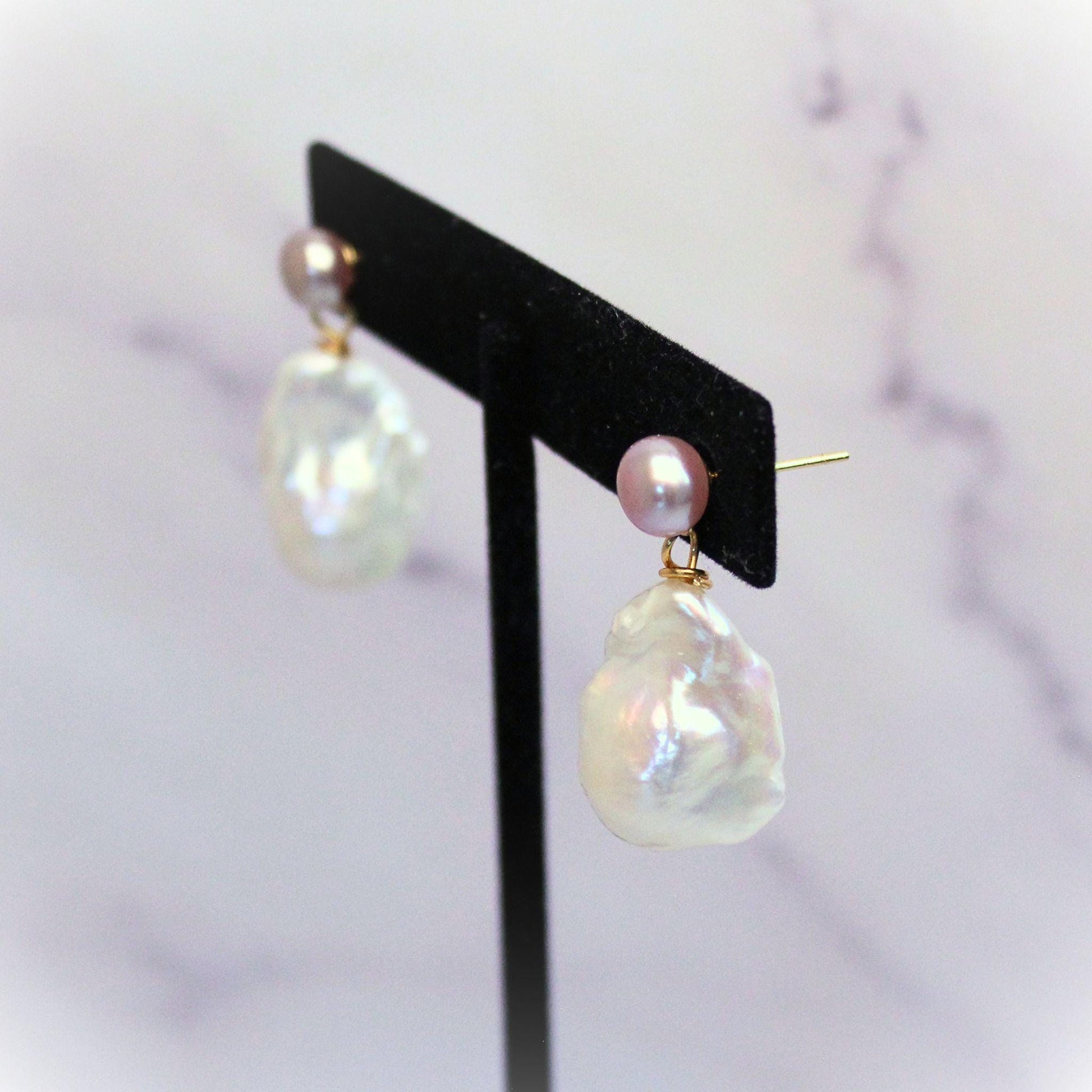Baroque Pearl Drop Oceana Earrings: 14k Gold Plated, Freshwater Pearls
