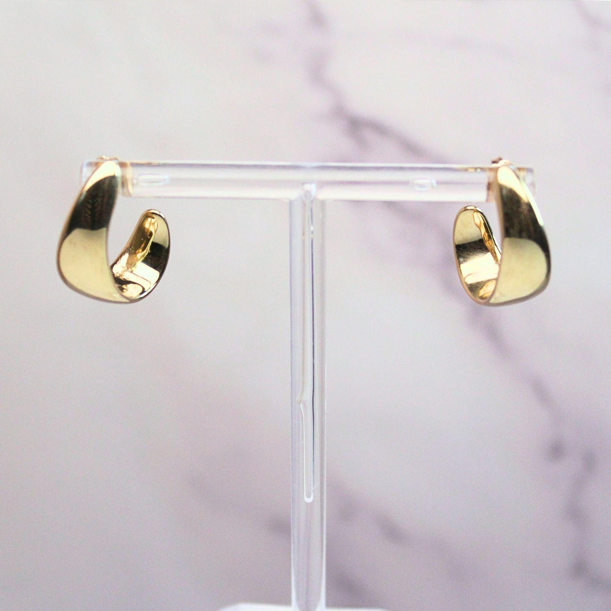 14k solid gold Thick Crescent Hoop Earrings – Modern & Bold minimalistic and elegant fine vintage jewelry