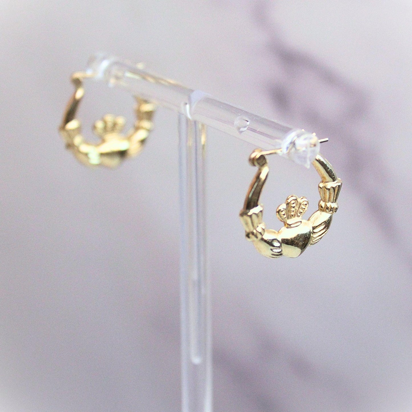 14k solid gold claddagh heart hoop earrings Love Loyalty & a Little Luxury fine vintage jewelry