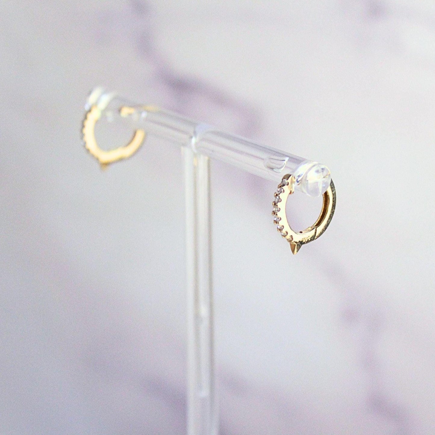 14k Gold Diamond Huggie Nova Hoop Earrings: Dainty Minimalist Jewelry