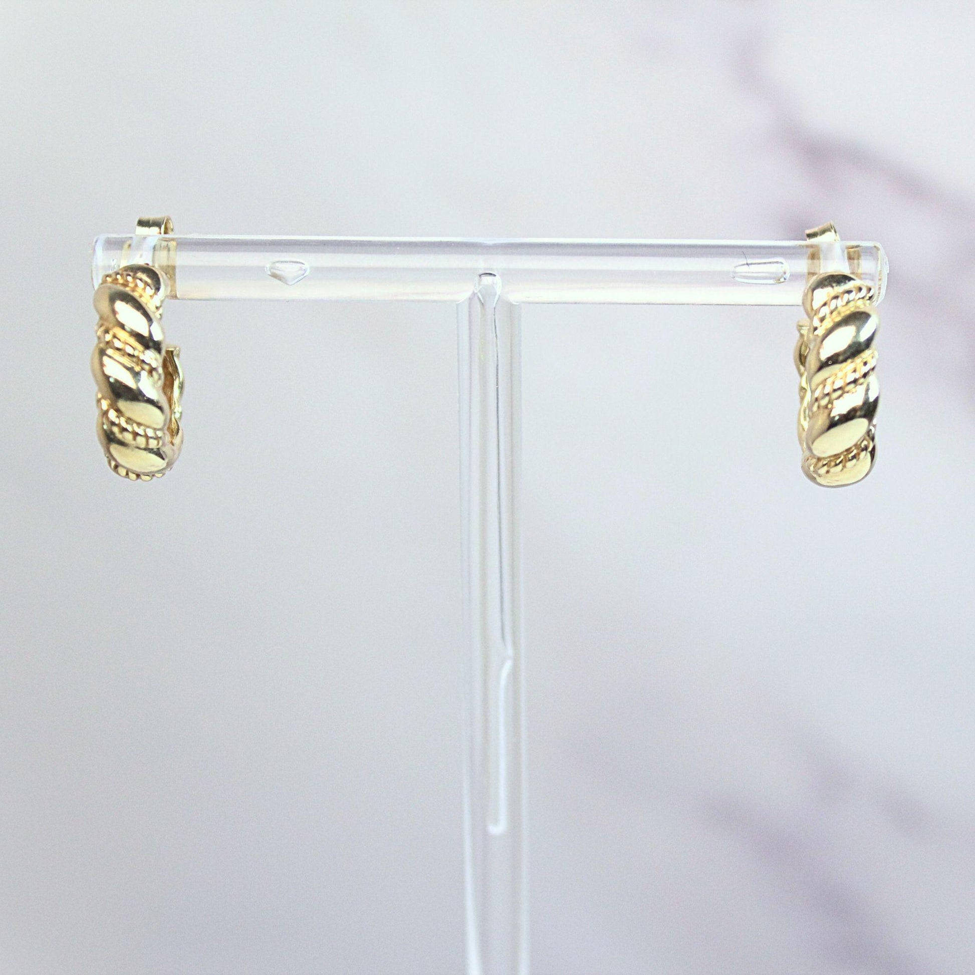 14k Solid Gold Rope Twist Huggie Hoops: Fine Vintage Jewelry