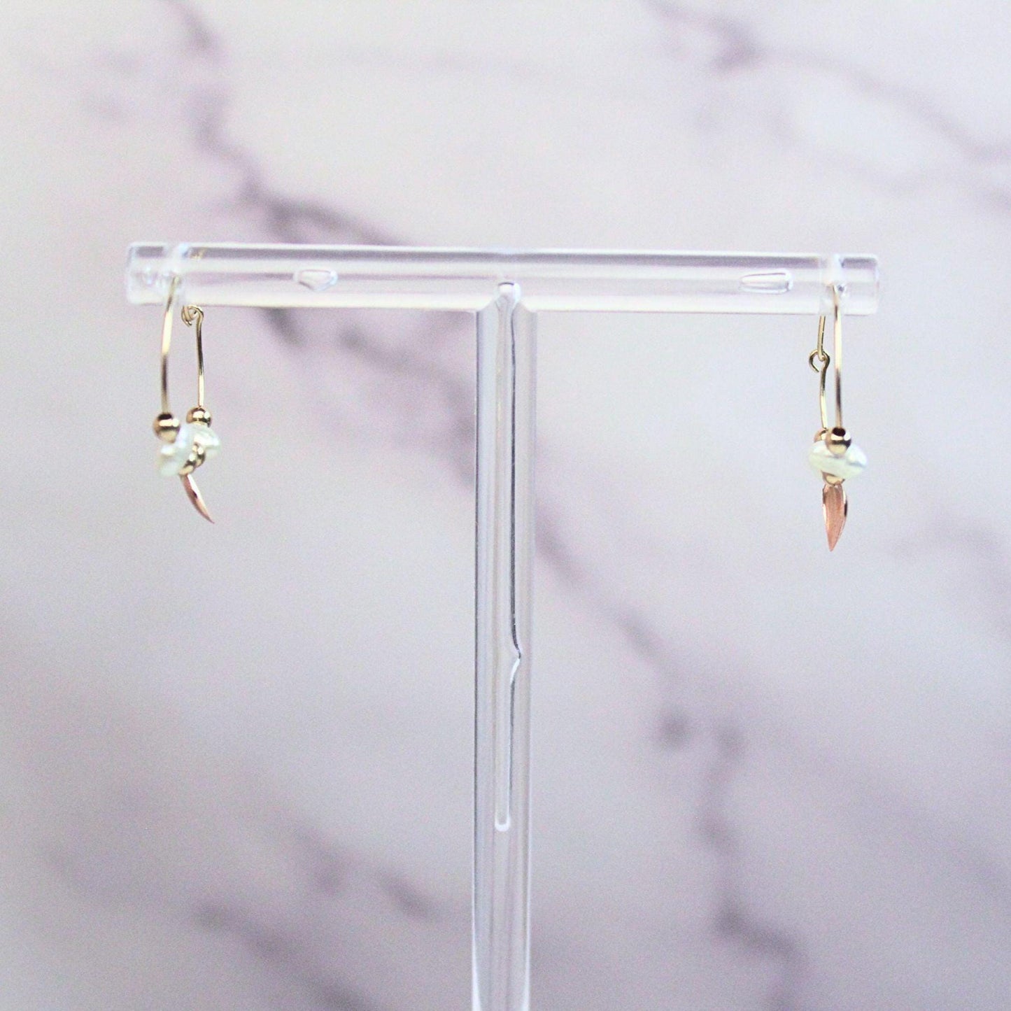 14k Gold Heart Hoop Earrings: Freshwater Pearl Charm Hoops