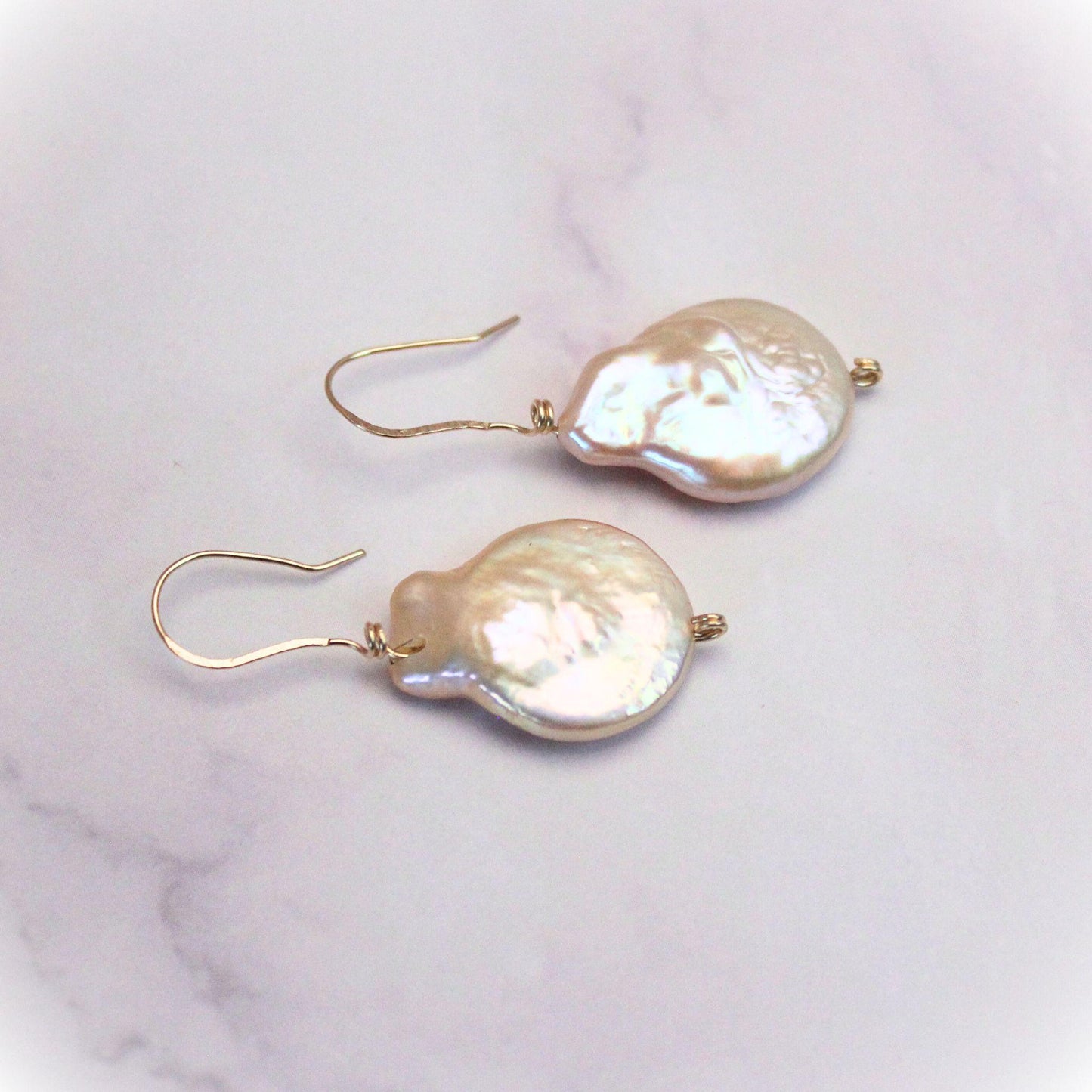 New Vera Baroque Pearl Drop Earrings – Elegant Gold Dangle Earrings with solid 14k gold hooks local artisans hand crafted