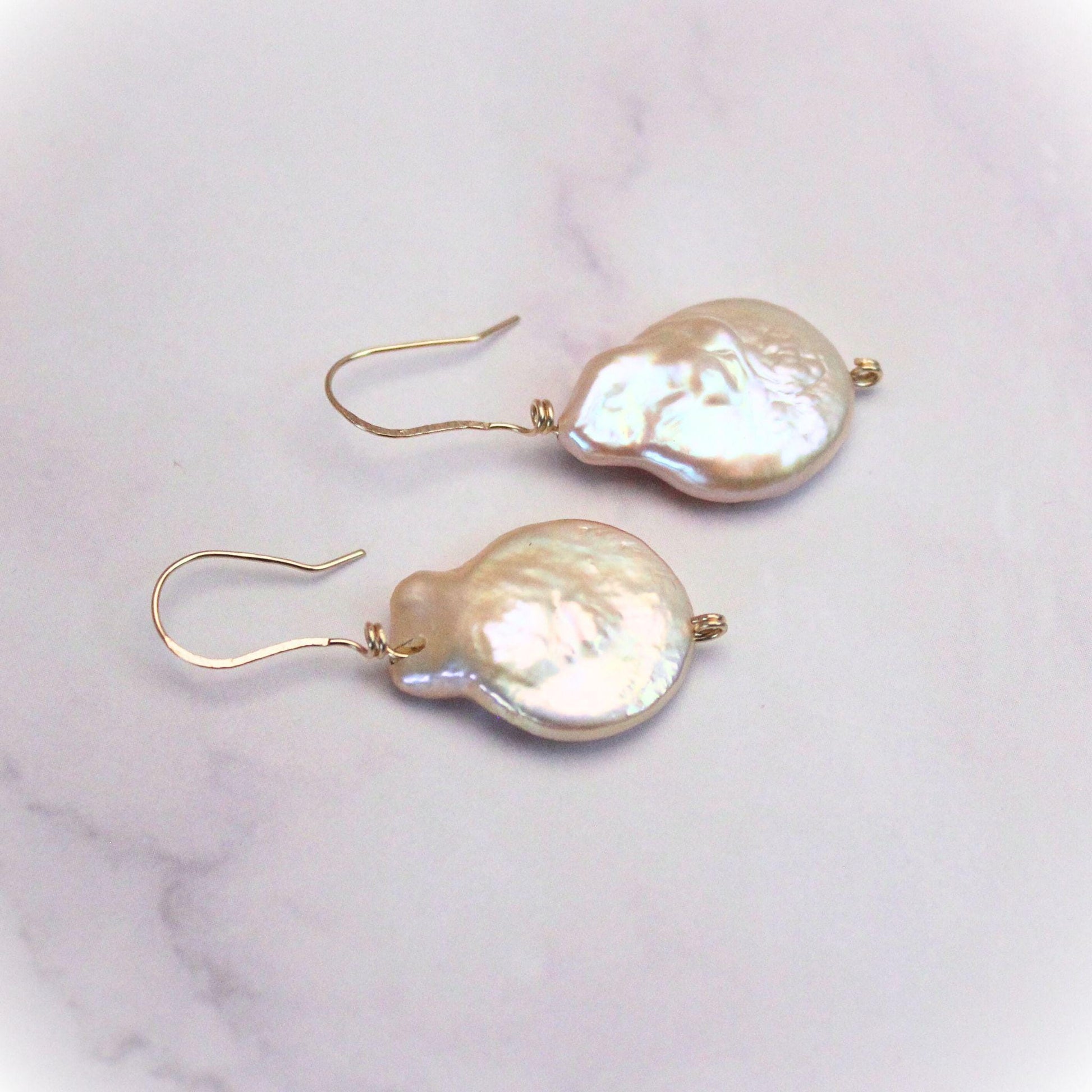 Baroque Pearl Drop Earrings: 14k Gold Hooks, Elegant Dangle
