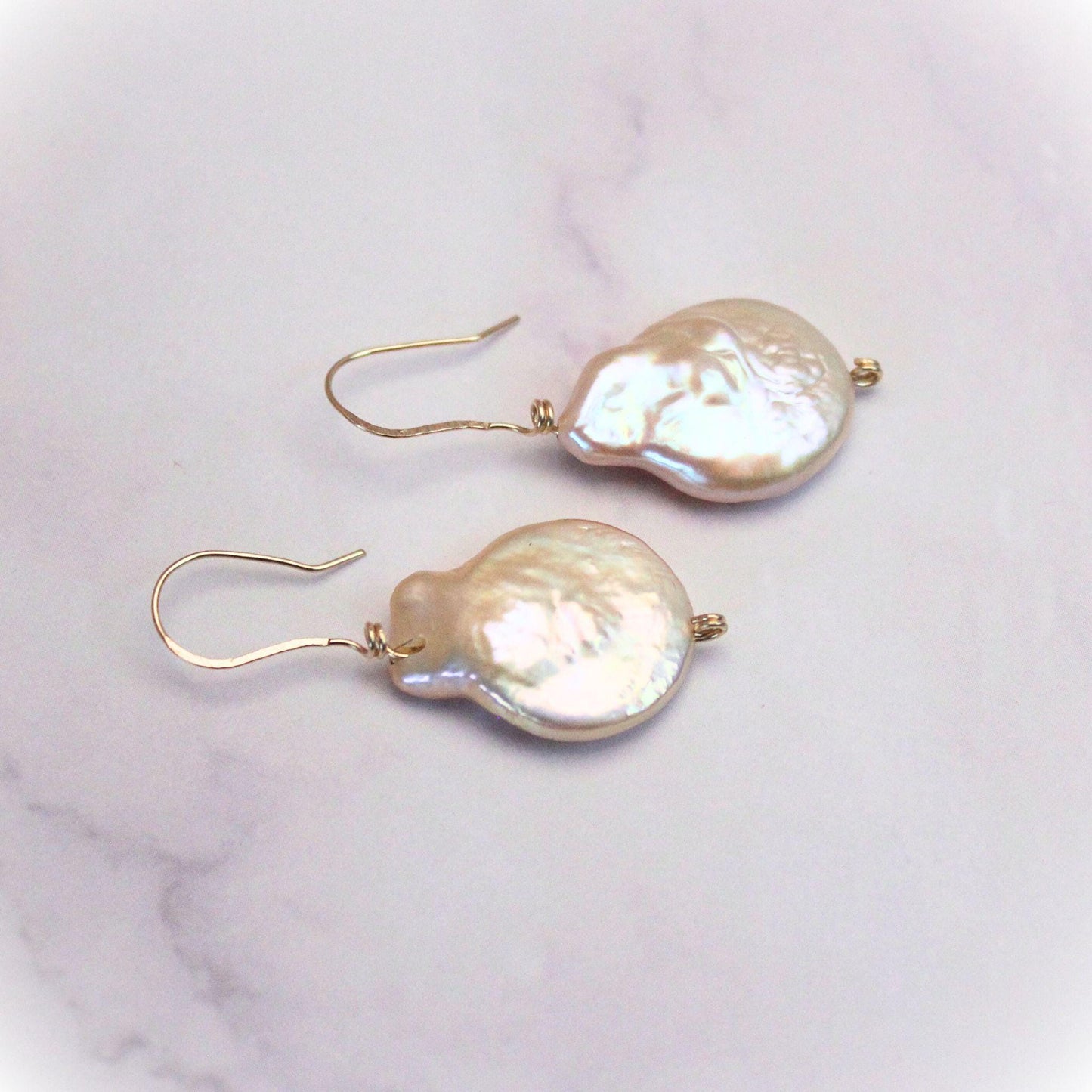 New Vera Baroque Pearl Drop Earrings – Elegant Gold Dangle Earrings with solid 14k gold hooks local artisans hand crafted