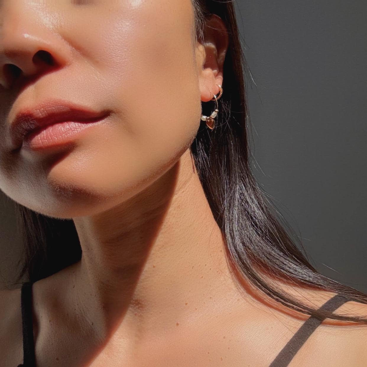 14k Gold Heart Hoop Earrings: Freshwater Pearl Charm Hoops