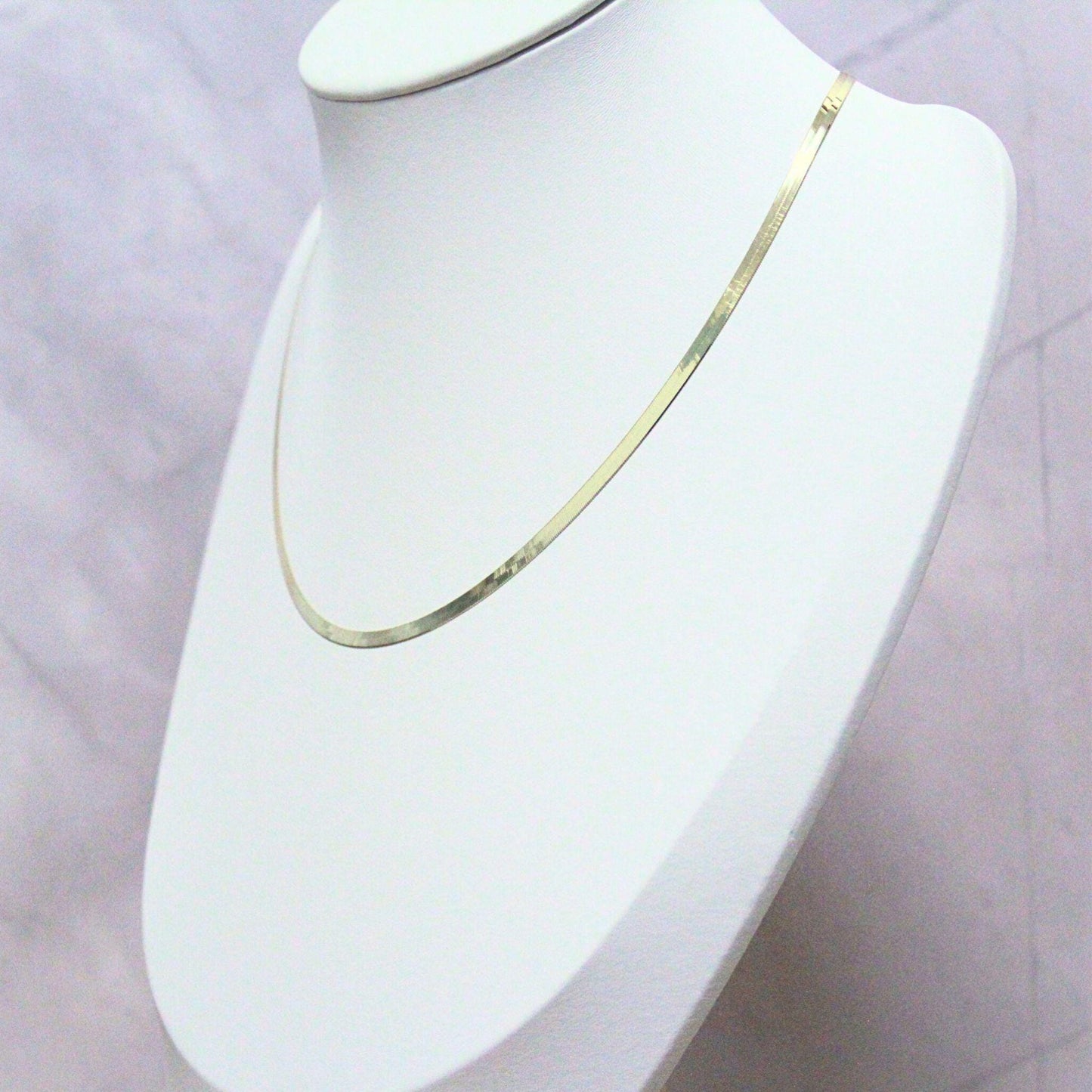 10K Gold Herringbone Chain Oliver Necklace: Shiny Minimalist Chain, 16 Inch