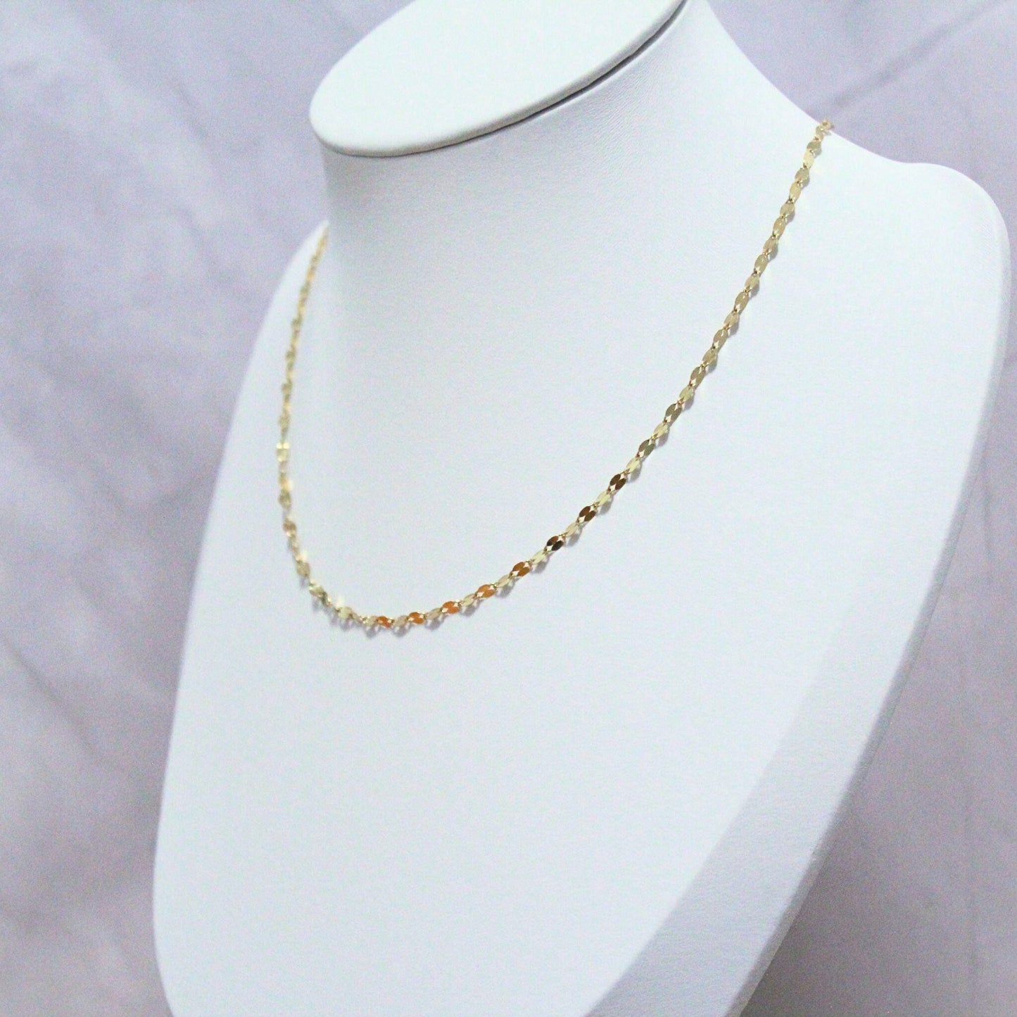 14K Solid Gold Disc Chain Sophie Necklace: Minimalist Sparkle Jewelry