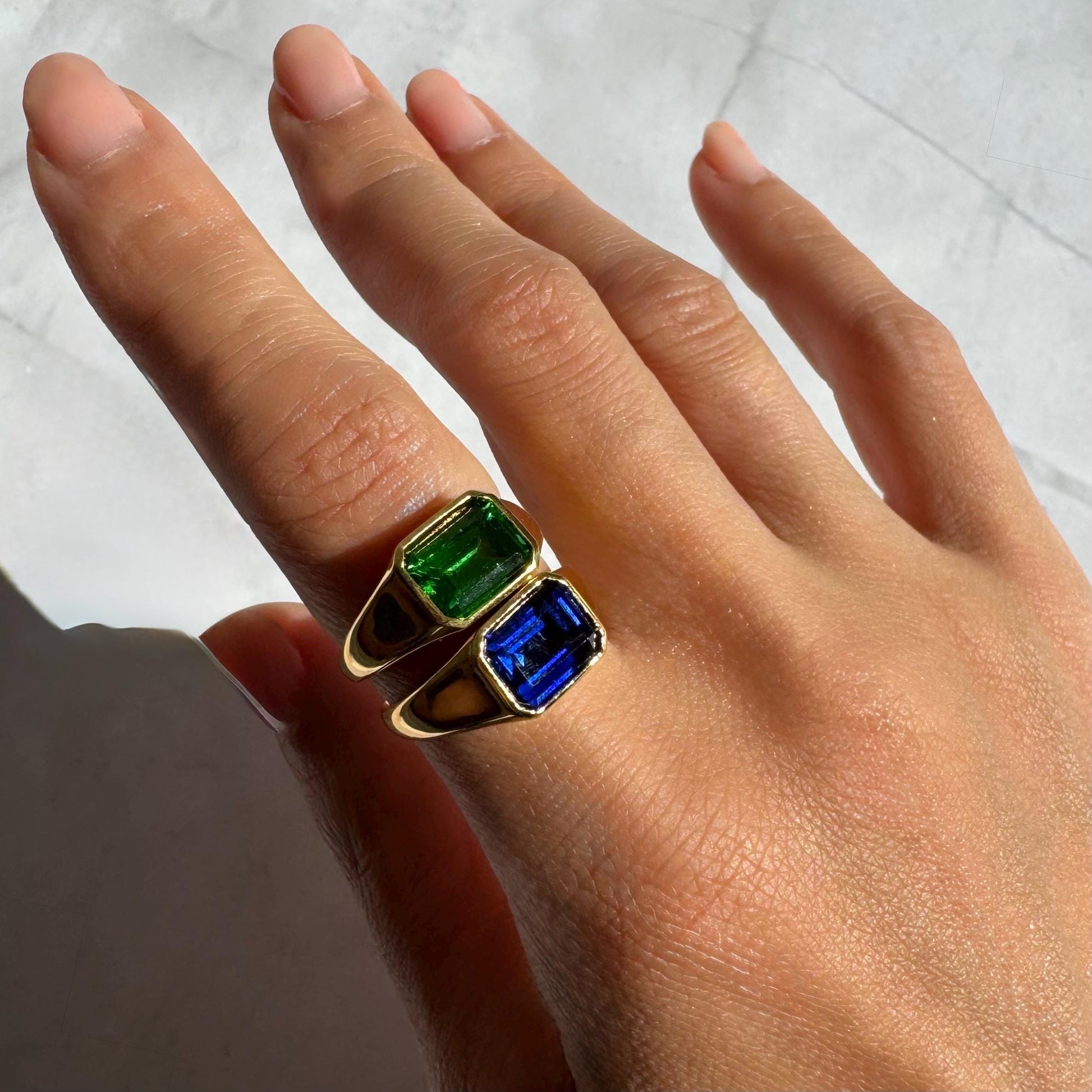 14k Gold Atlas Signet Ring: Lab Sapphire, Modern Statement Band
