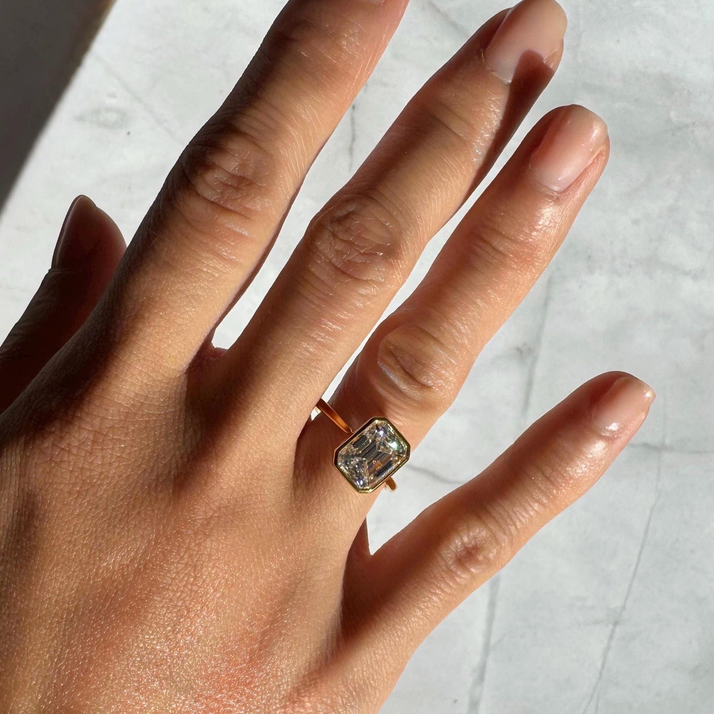 New Casey Statement Ring – 14k Solid Gold Band with 3ct Emerald Cut Moissanite – Lightweight Bezel-Set Sparkle - Engagement Wedding Ring