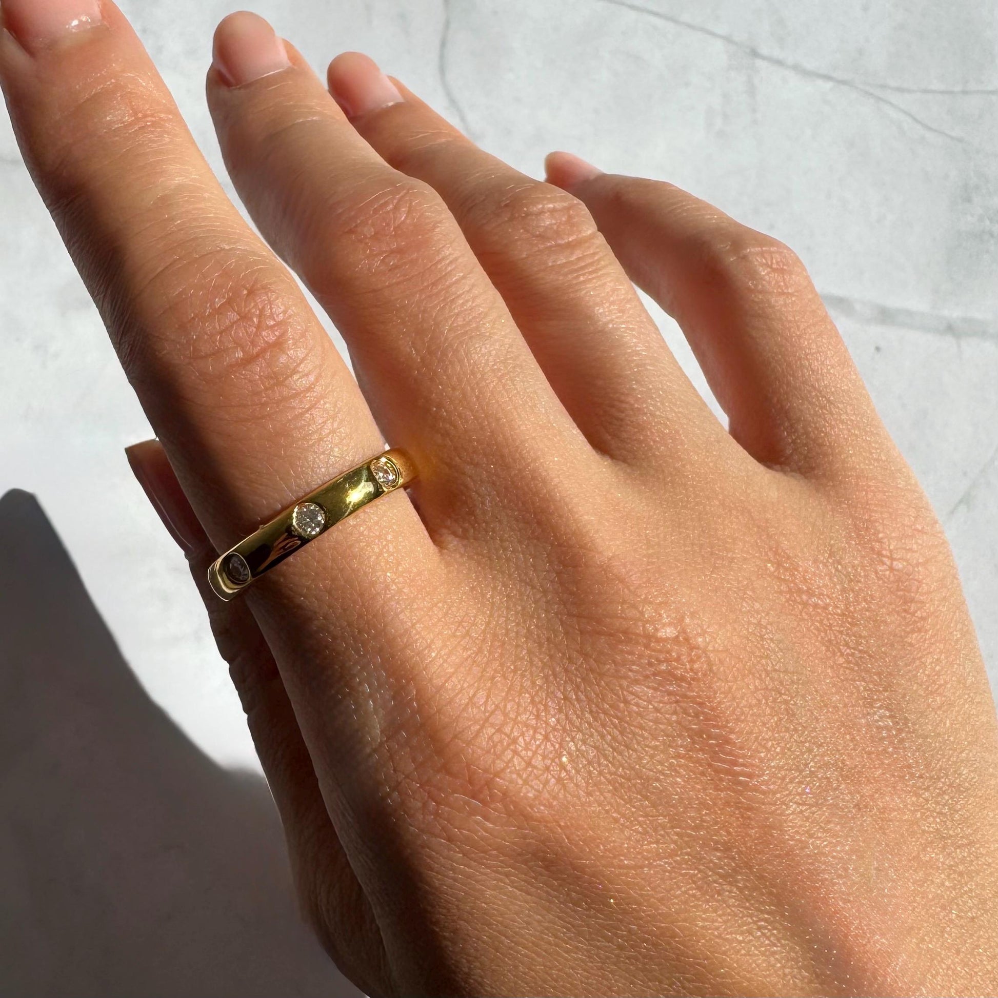 14k Gold Drew Moissanite Statement Ring - Bezel Set Wedding Band