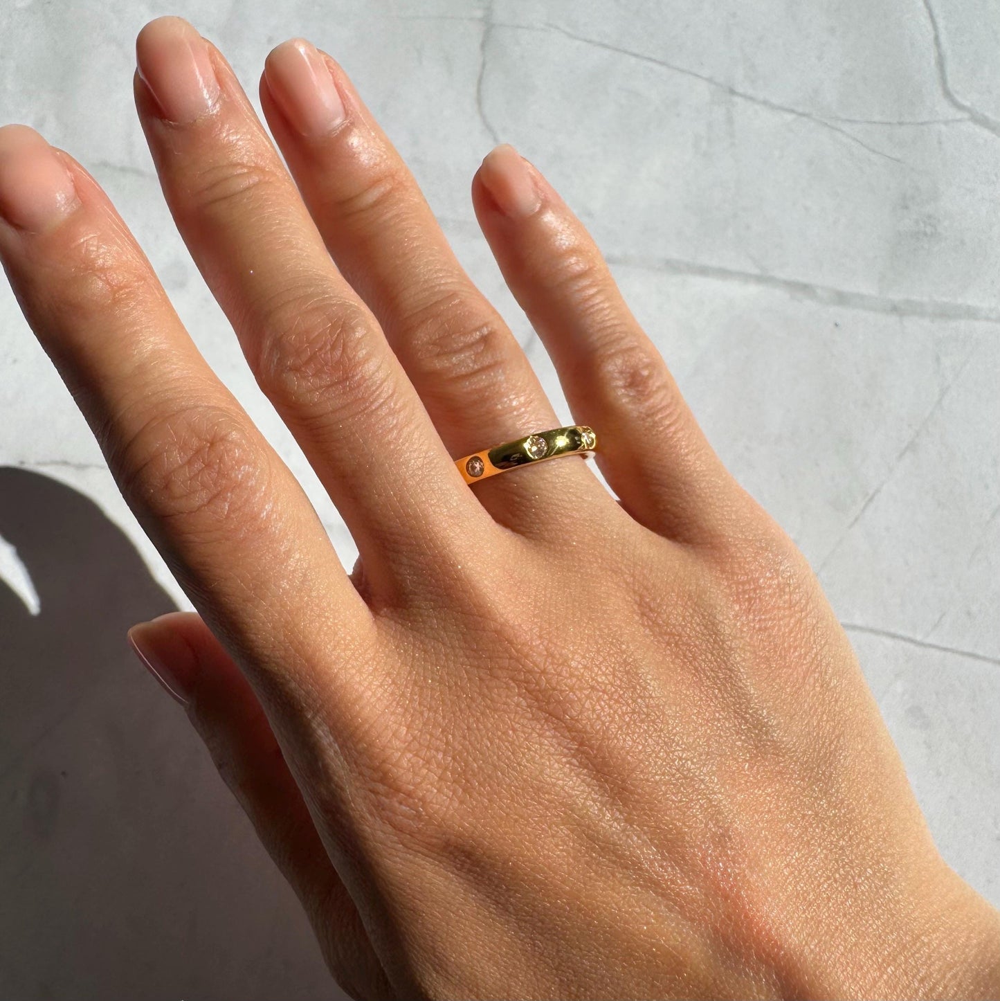 14k Gold Drew Moissanite Statement Ring - Bezel Set Wedding Band