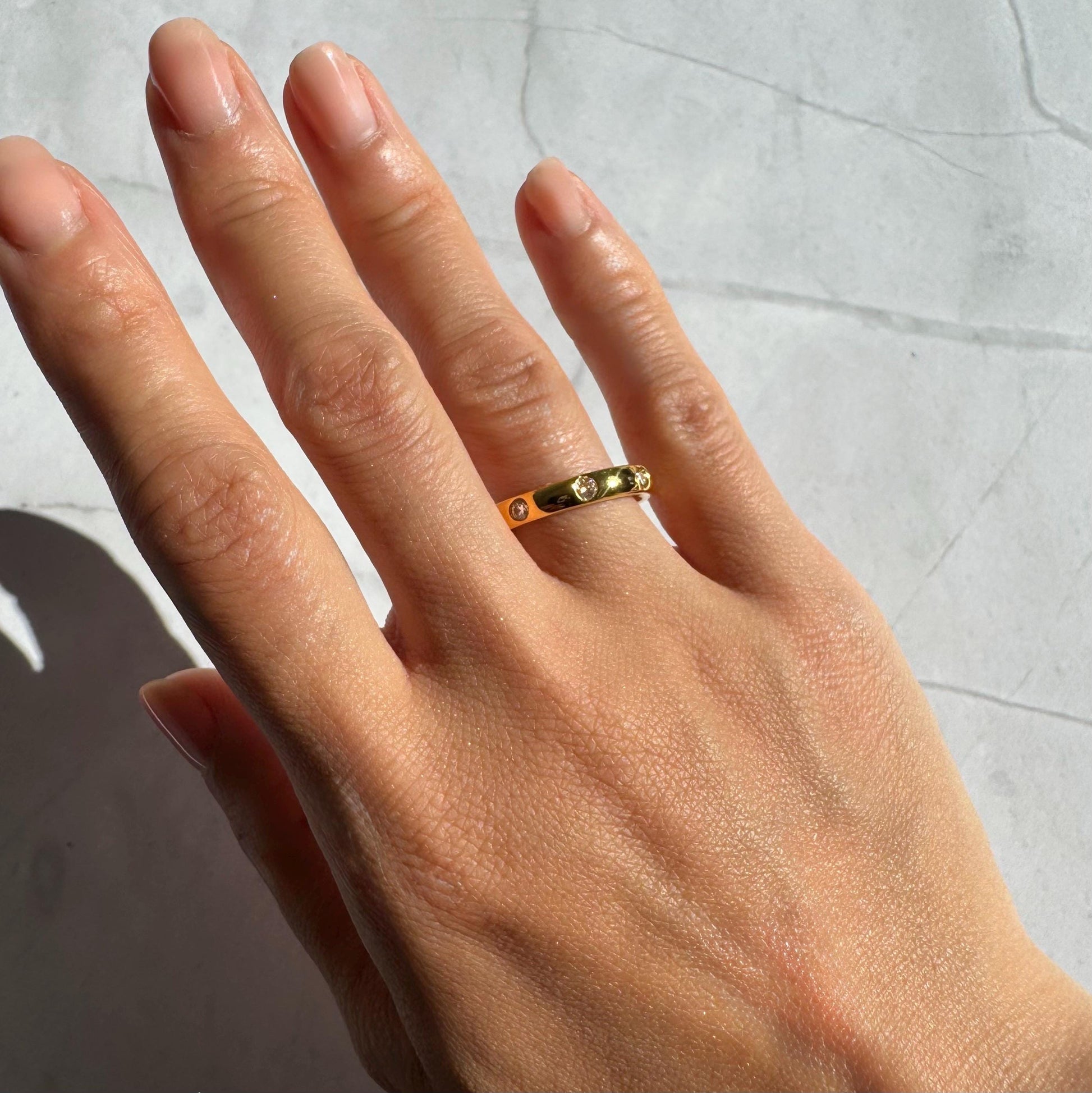 14k Gold Drew Moissanite Statement Ring - Bezel Set Wedding Band