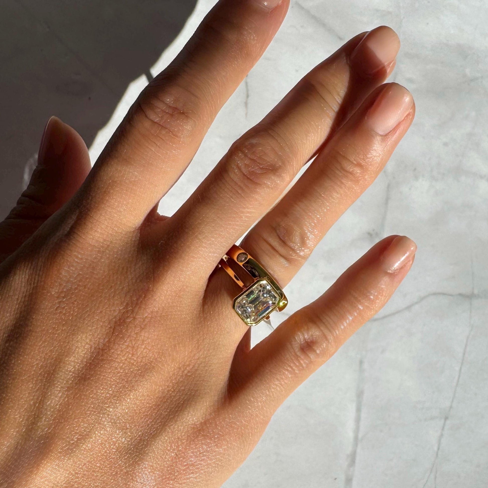 14k Gold Drew Moissanite Statement Ring - Bezel Set Wedding Band