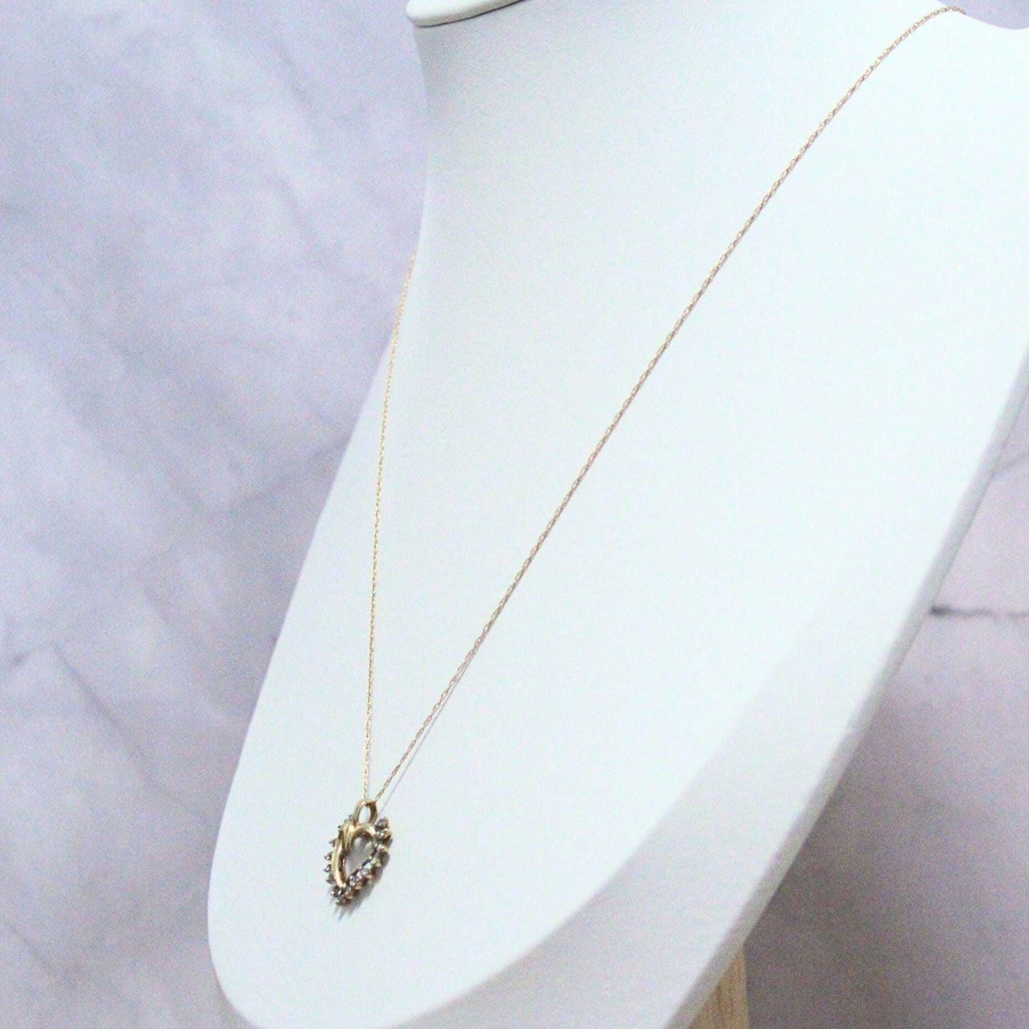 Vintage 10k Gold Heart Necklace with Natural Diamonds