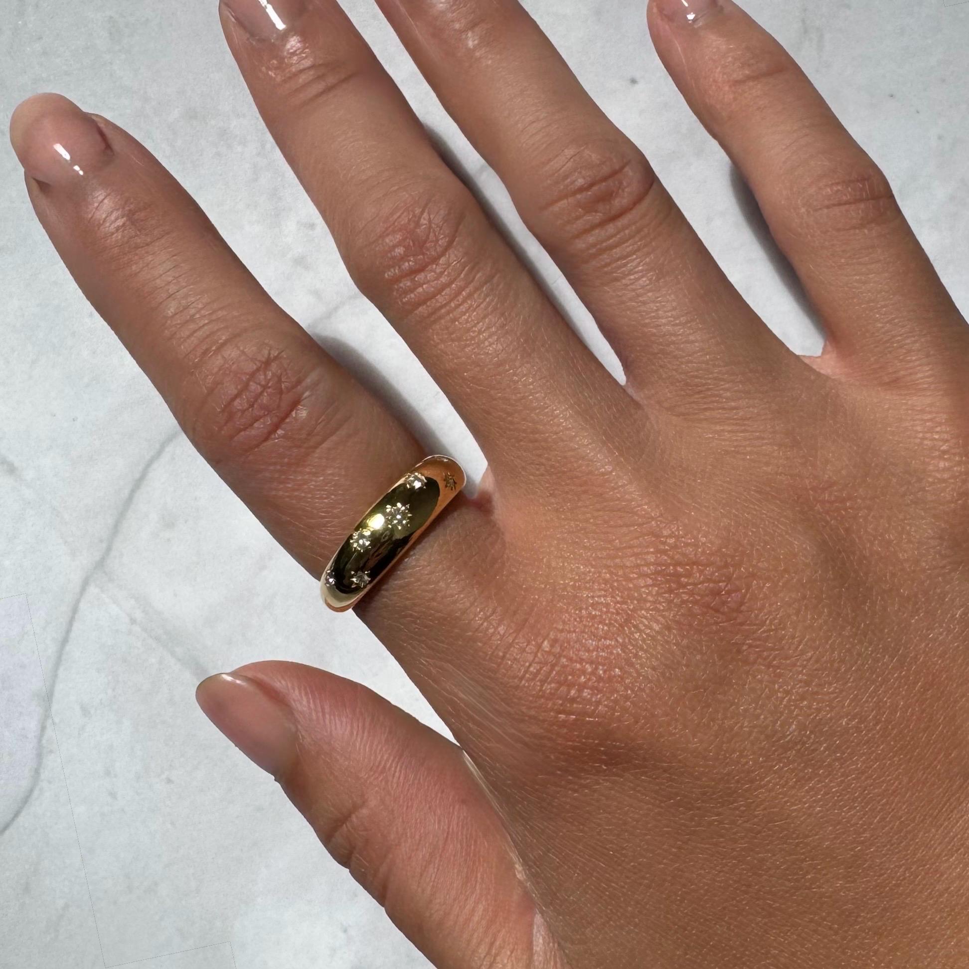 14K Gold Diamond Starburst Phoenix Ring: Celestial Dome Band