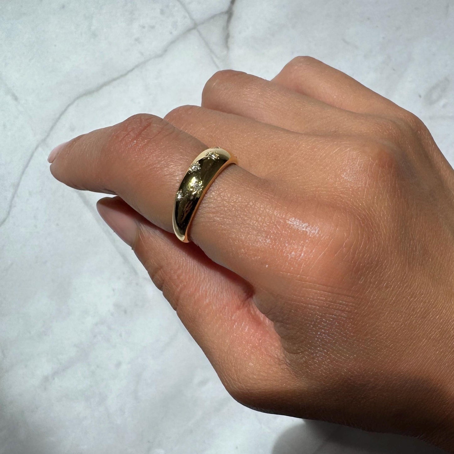 14K Gold Diamond Starburst Phoenix Ring: Celestial Dome Band