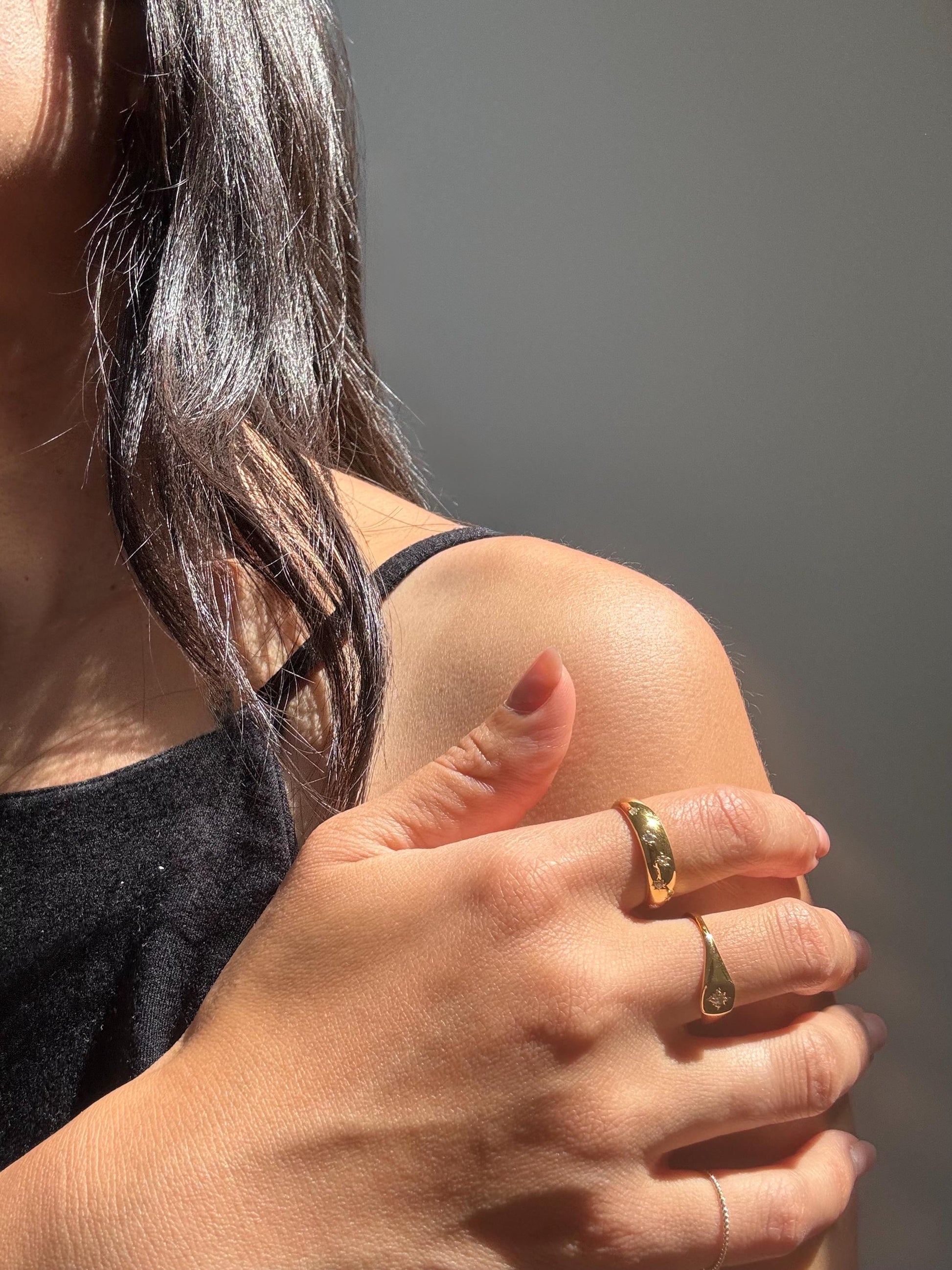 14K Gold Diamond Starburst Phoenix Ring: Celestial Dome Band