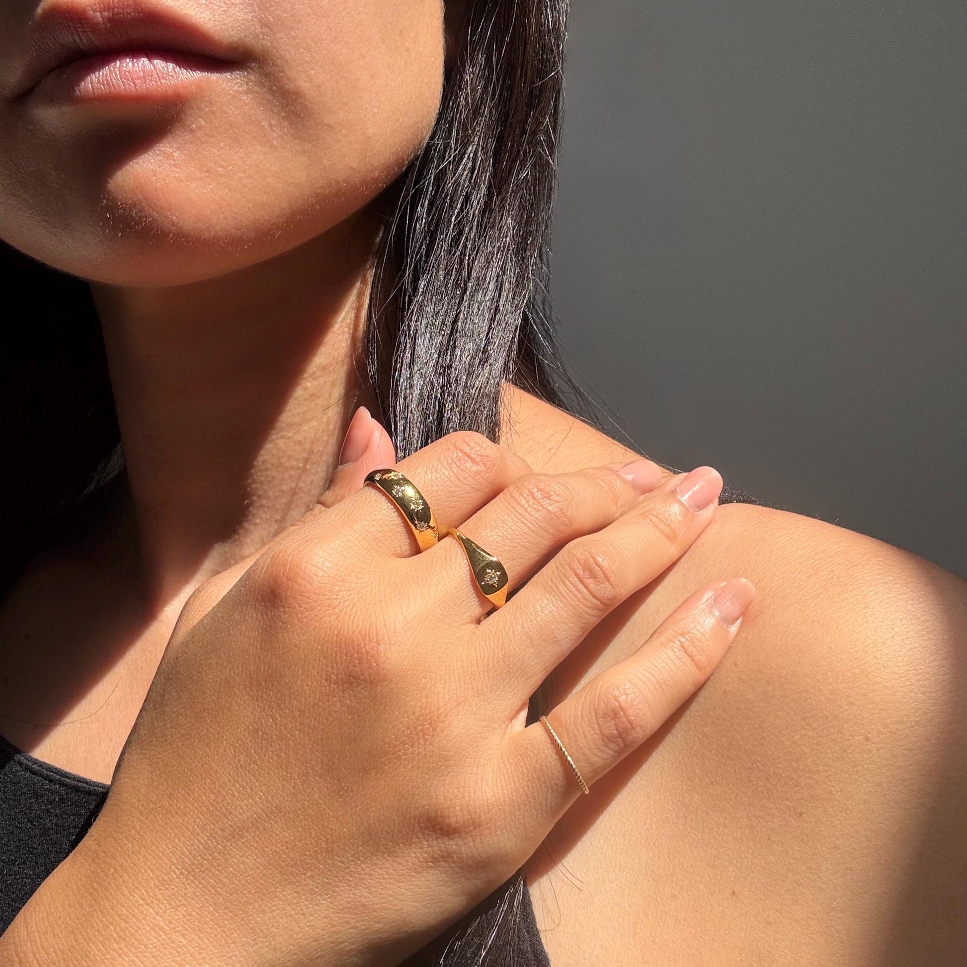 14K Gold Diamond Starburst Phoenix Ring: Celestial Dome Band