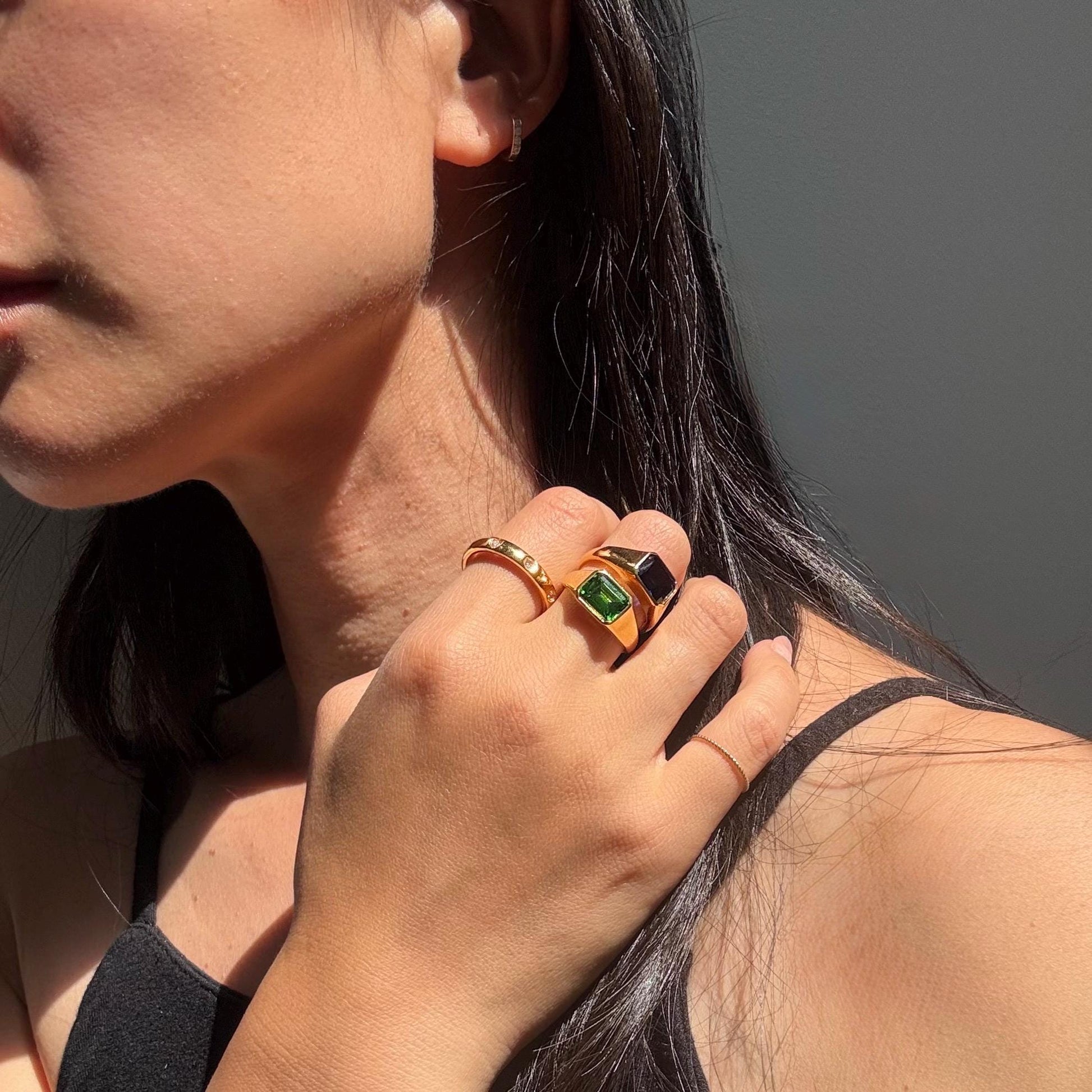 14k Gold Atlas Signet Ring: Lab Sapphire, Modern Statement Band