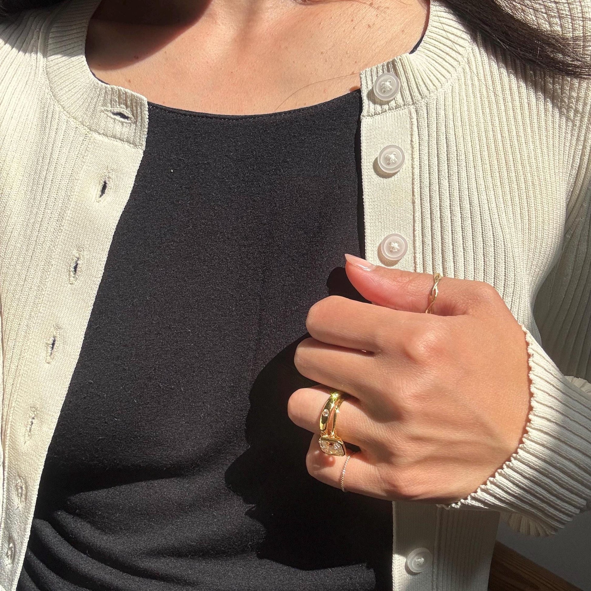 14k Gold Drew Moissanite Statement Ring - Bezel Set Wedding Band