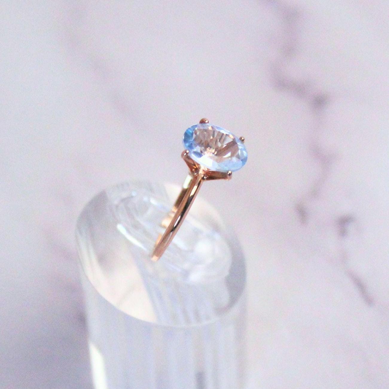 Genuine blue topaz ring with 10k rose gold band stackable ring precious fine jewelry