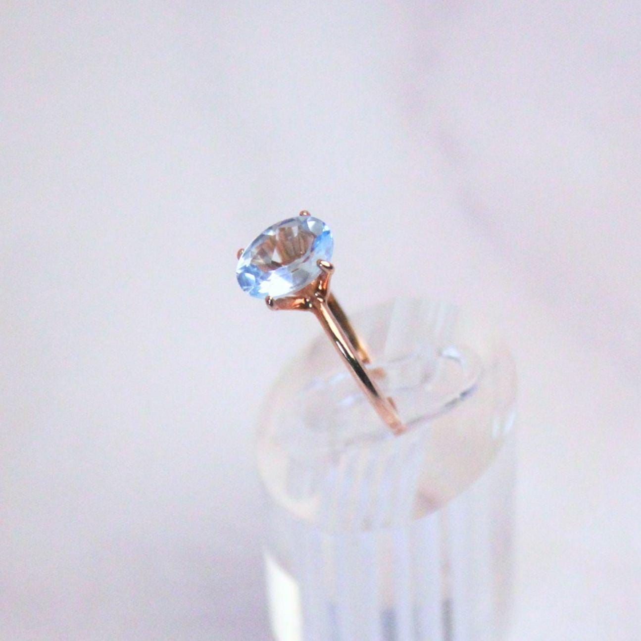 Genuine blue topaz ring with 10k rose gold band stackable ring precious fine jewelry