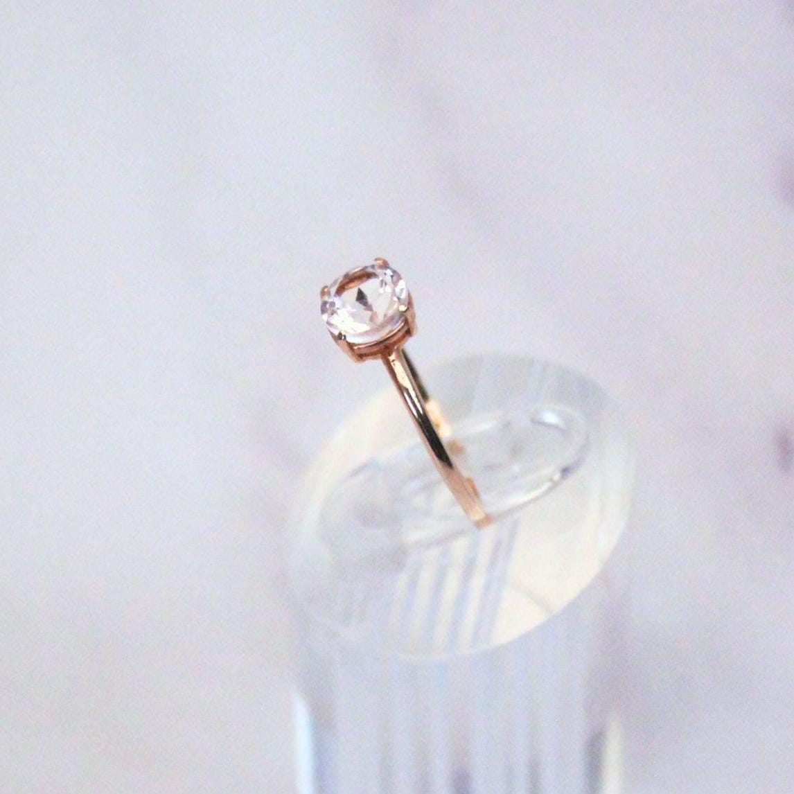 Genuine pink morganite ring with 10k rose gold band stackable ring precious fine jewelry