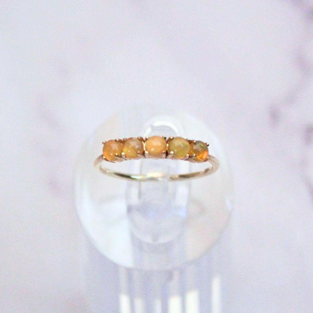 Vintage Fire Opal Ring: 14k Gold Stackable Band, Size 5